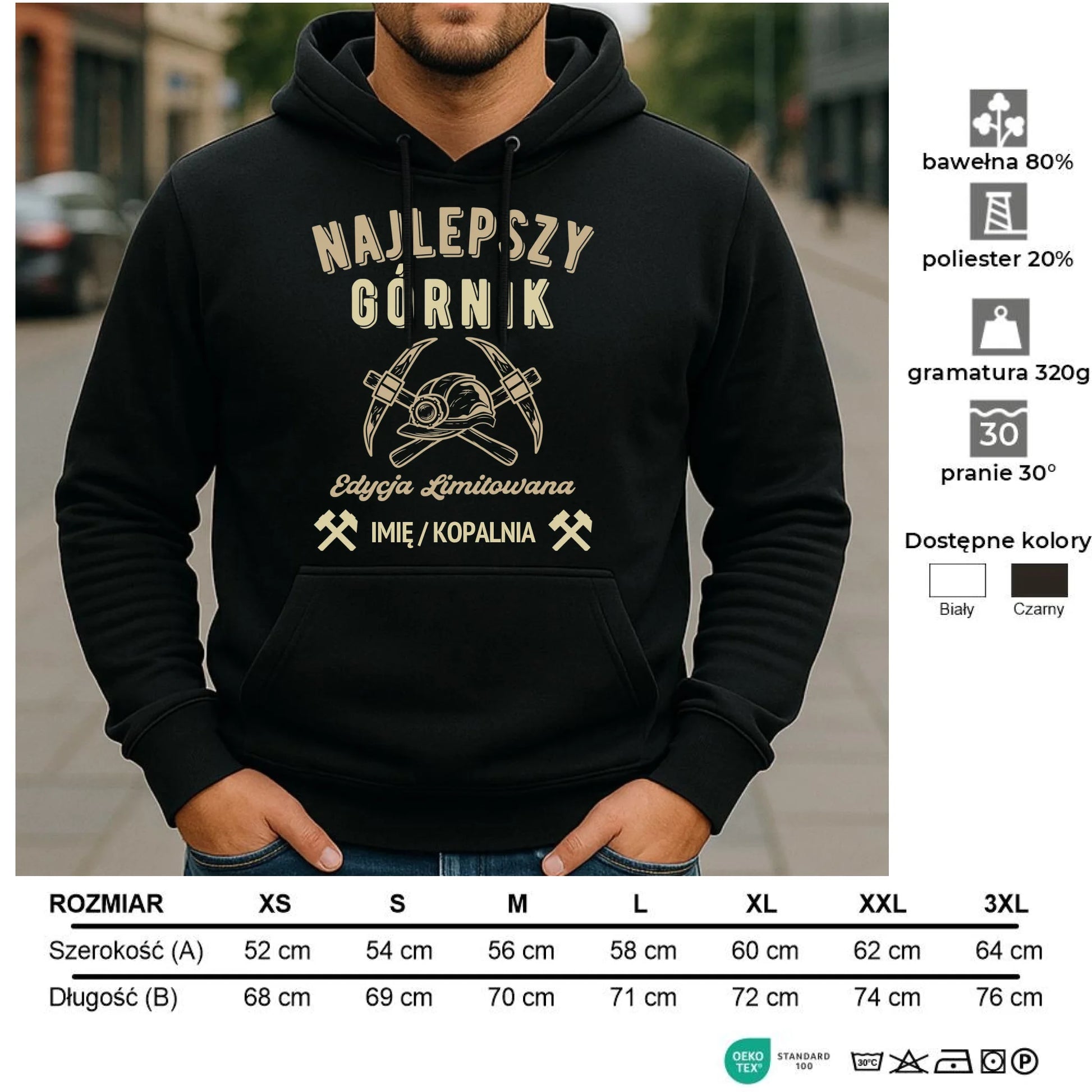 Bluza męska z kapturem - prezent dla górnika - Najlepszy górnik - personalizowana G27 - StoryCups.pl