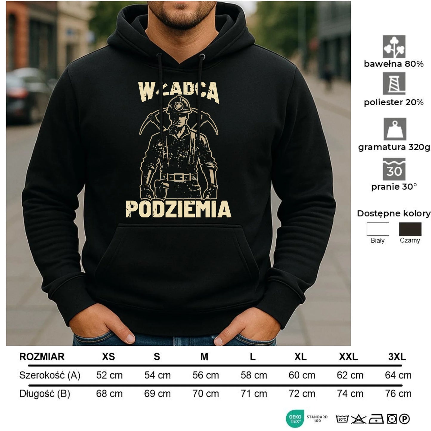 Bluza męska z kapturem - prezent dla górnika - Władca podziemia G25 - StoryCups.pl