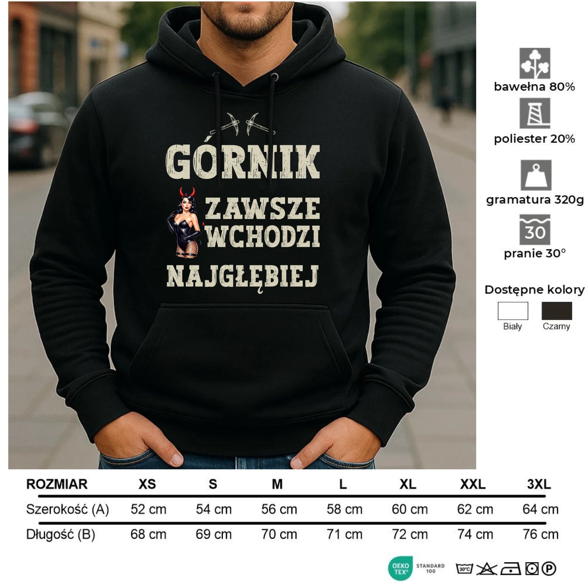 Bluza męska z kapturem - prezent dla górnika - Górnik zawsze wchodzi najgłębiej G22 - StoryCups.pl