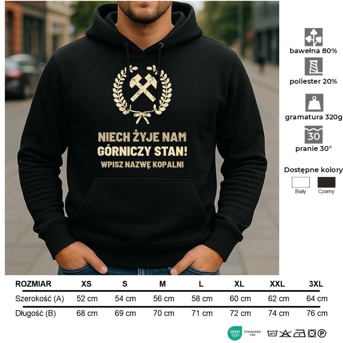 Bluza męska z kapturem - prezent dla górnika - Niech żyje nam górniczy stan - personalizowana G24 - StoryCups.pl