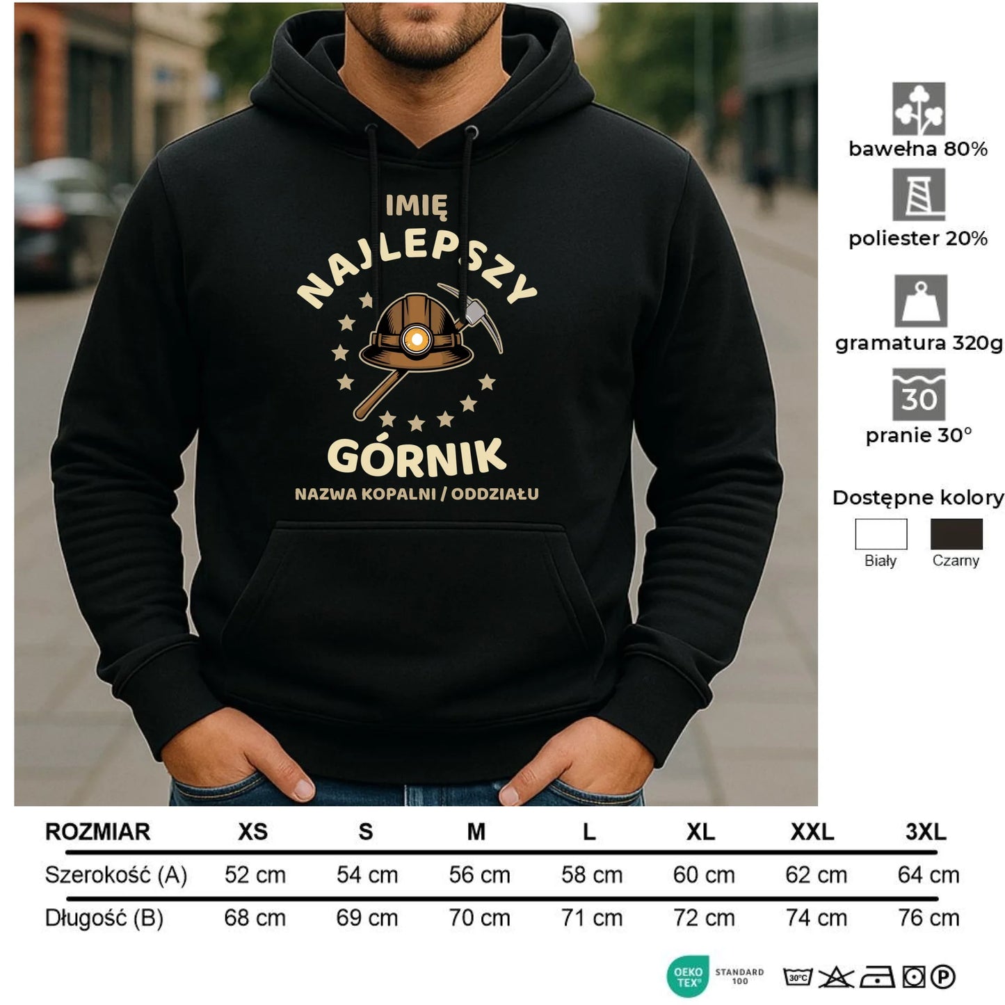 Bluza męska z kapturem - prezent dla górnika - Najlepszy górnik - personalizowana G23 - StoryCups.pl