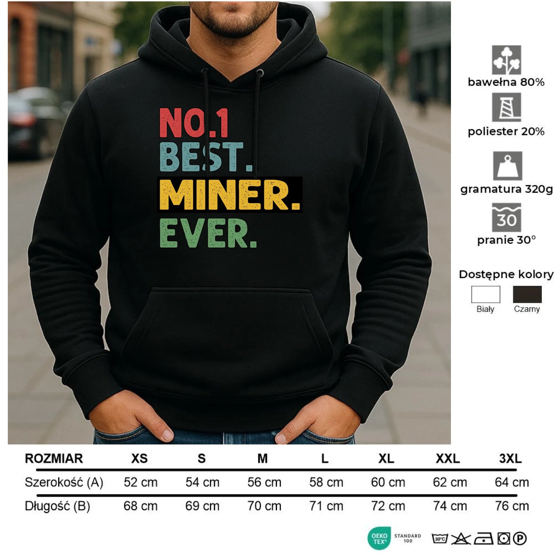 Bluza męska z kapturem - prezent dla górnika - Best miner ever G12 - StoryCups.pl