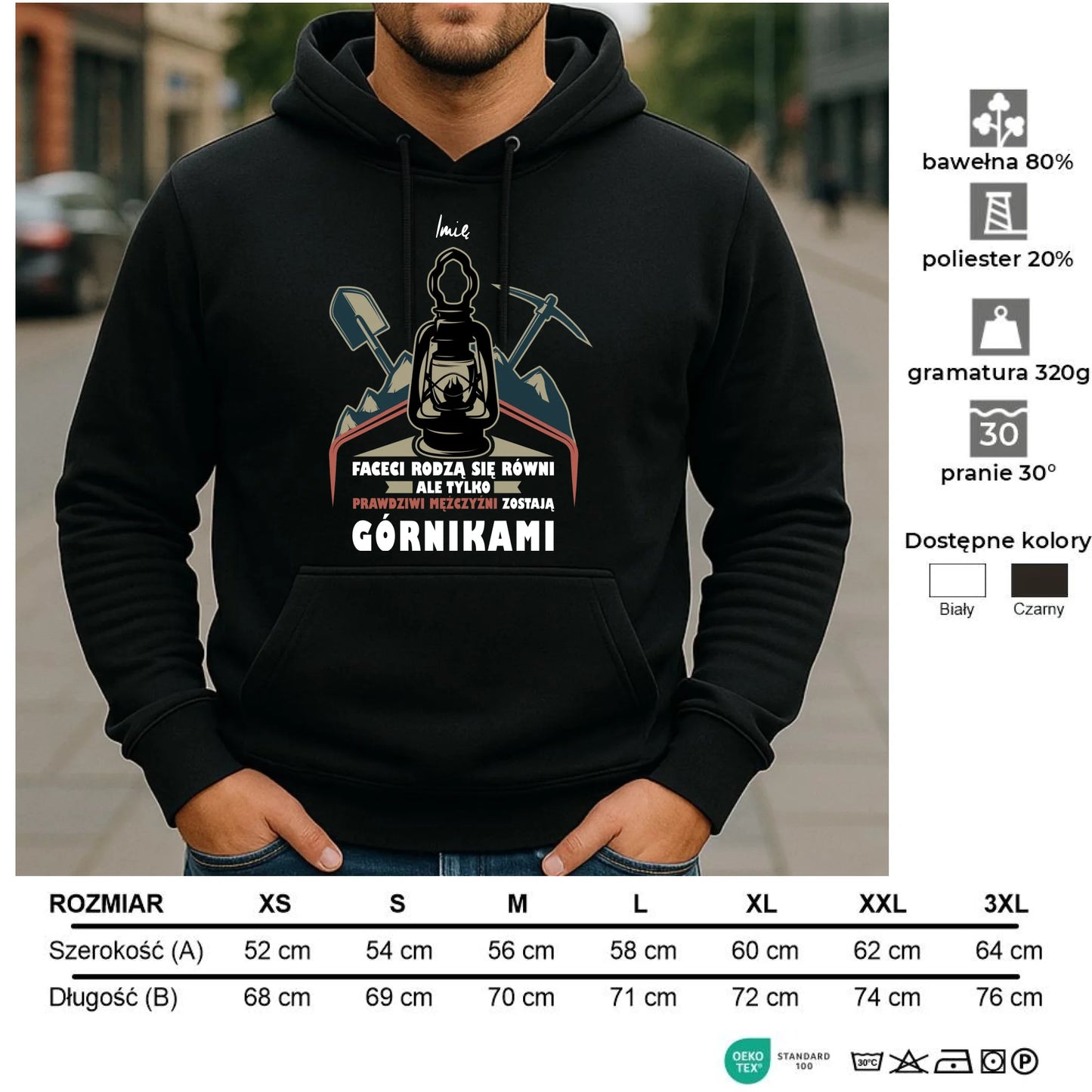 Bluza męska z kapturem - prezent dla górnika - Prawdziwi mężczyźni zostają górnikami - personalizowana G08 - StoryCups.pl