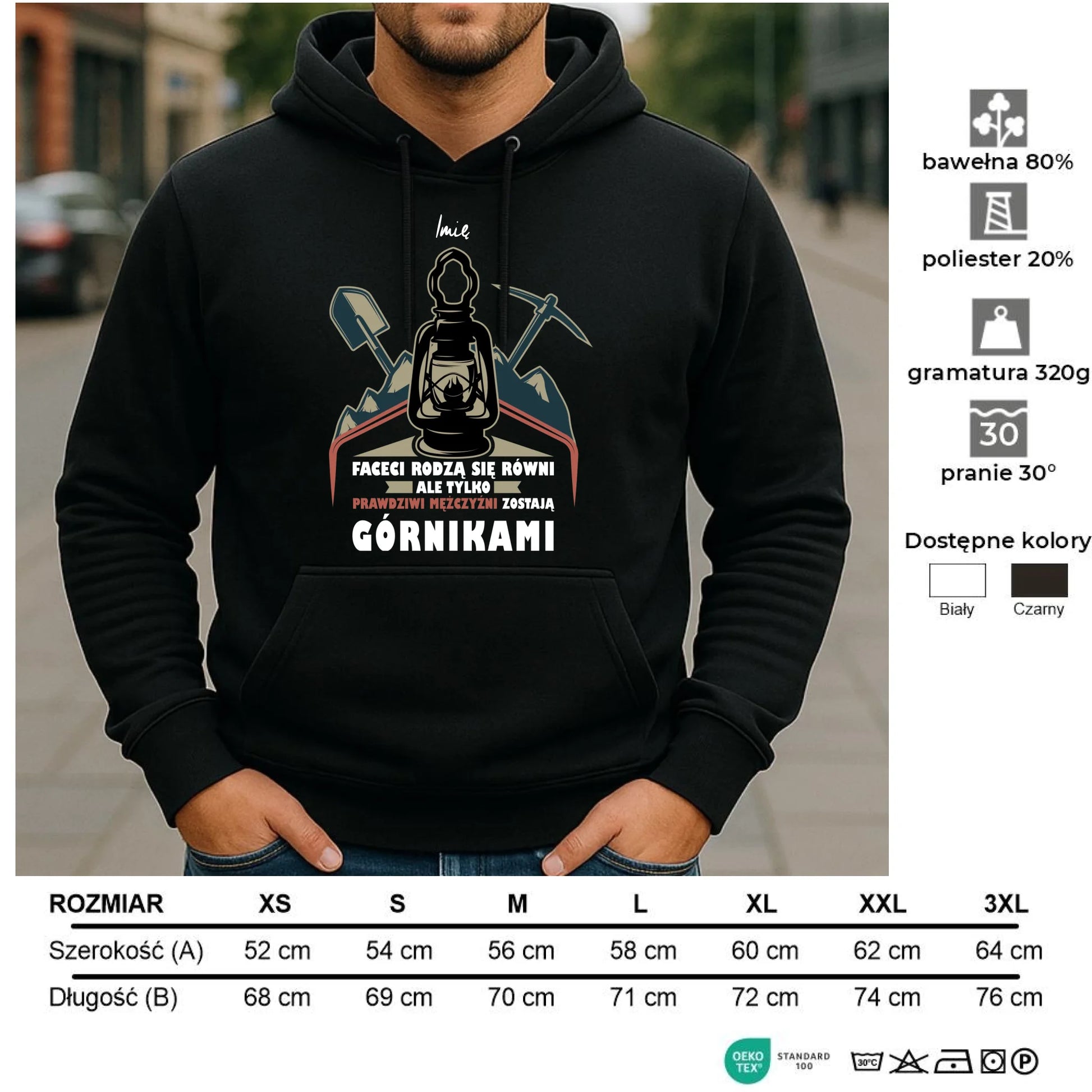 Bluza męska z kapturem - prezent dla górnika - Prawdziwi mężczyźni zostają górnikami - personalizowana G08 - StoryCups.pl