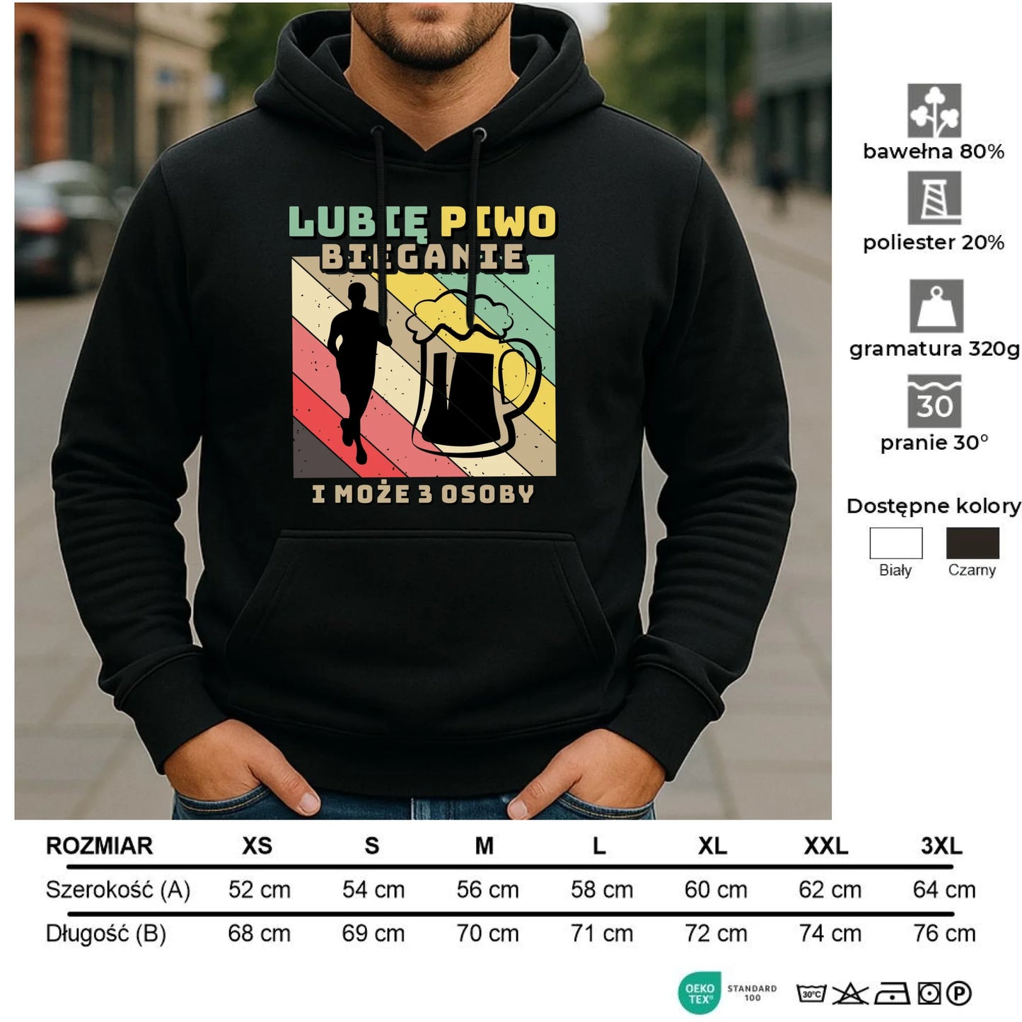 Bluza męska z kapturem dla biegacza - Lubię piwo bieganie HB01 - StoryCups.pl