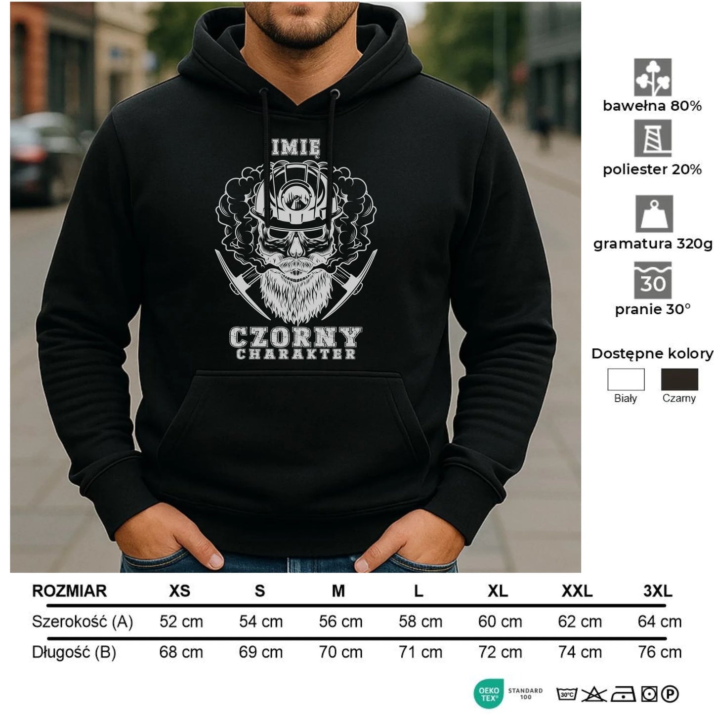 Bluza męska z kapturem - prezent dla górnika - Czorny charakter - personalizowana G06 - StoryCups.pl