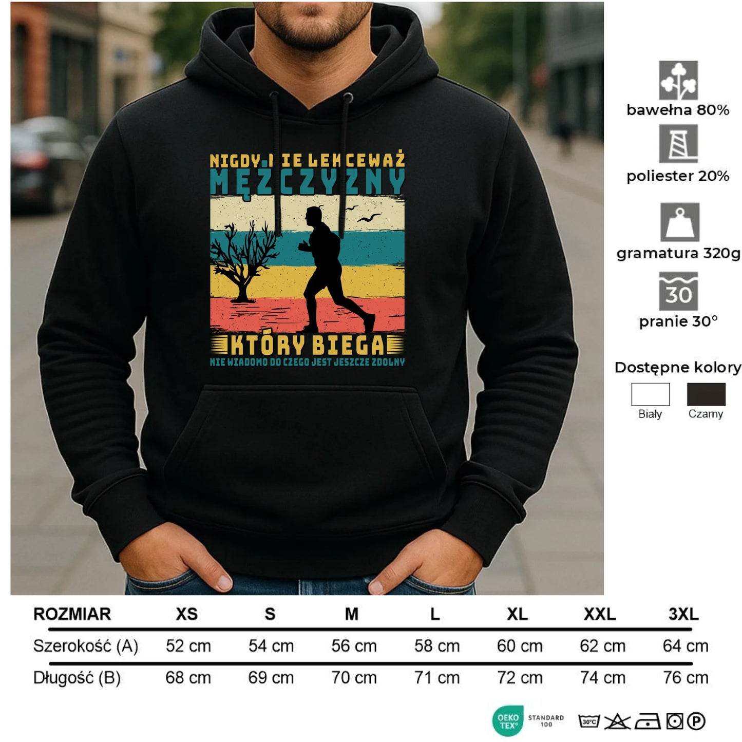 Bluza męska z kapturem dla biegacza - Nigdy nie lekceważ HB03 - StoryCups.pl