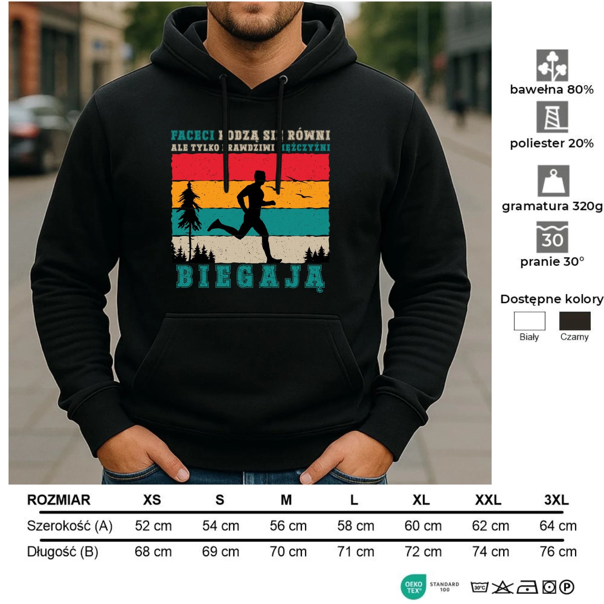 Bluza męska z kapturem dla biegacza - Prawdziwi mężczyźni biegają HB02 - StoryCups.pl