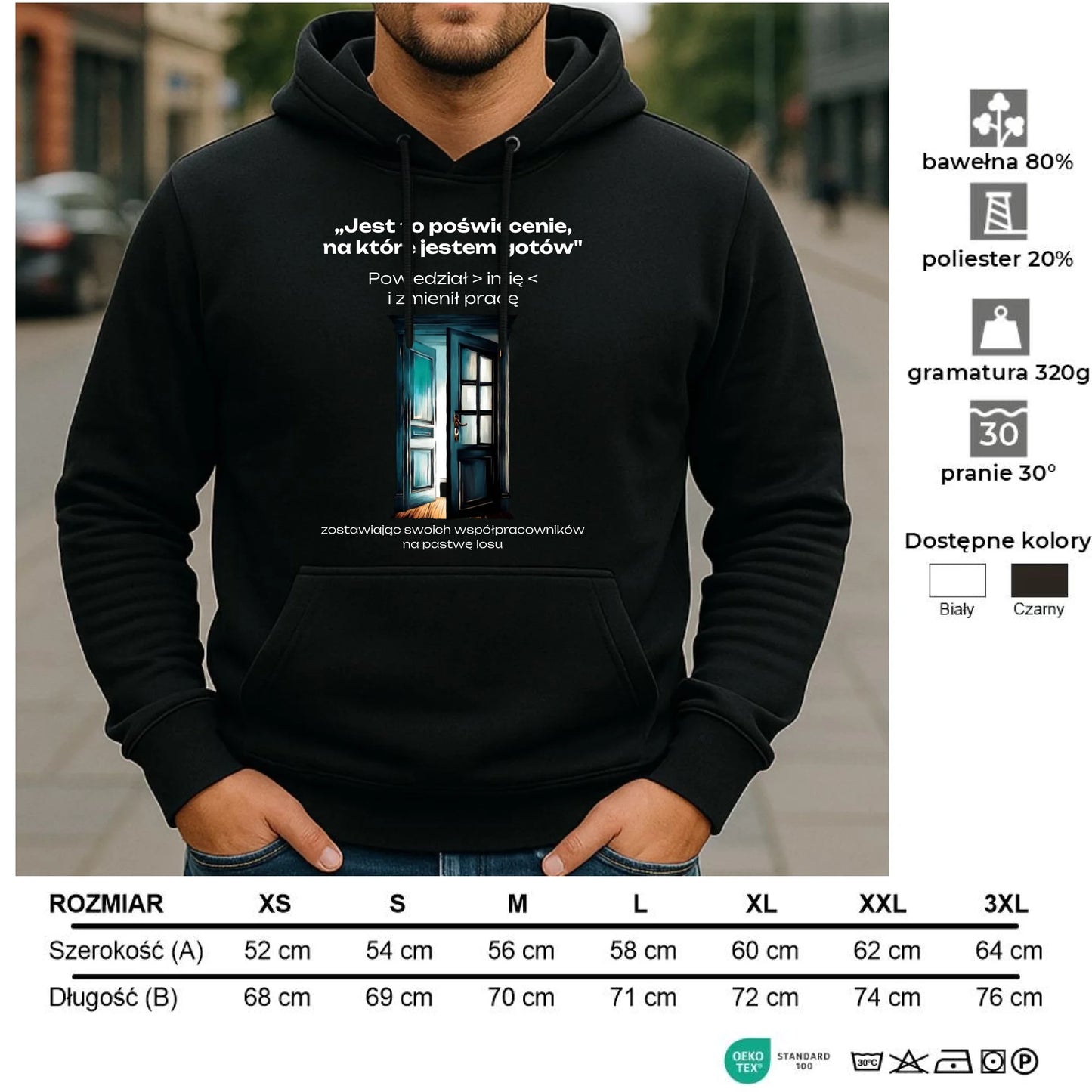 Bluza męska z kapturem na odejście z pracy - Poświęcenie, na które jestem gotów - personalizowana OP02 - StoryCups.pl