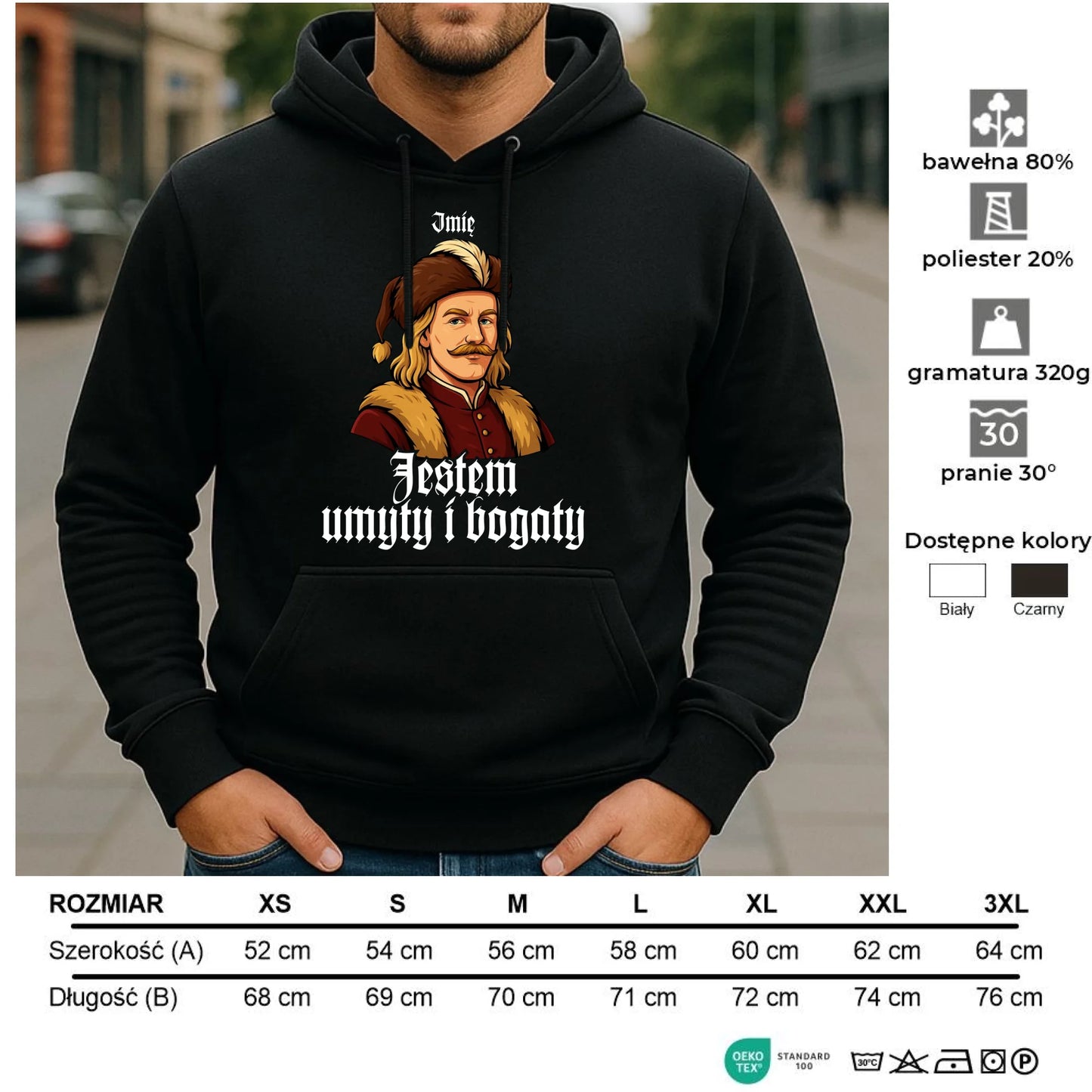 Bluza męska z kapturem - Jestem umyty i bogaty - dla fanów serialu 1670 - personalizowana H60 - StoryCups.pl