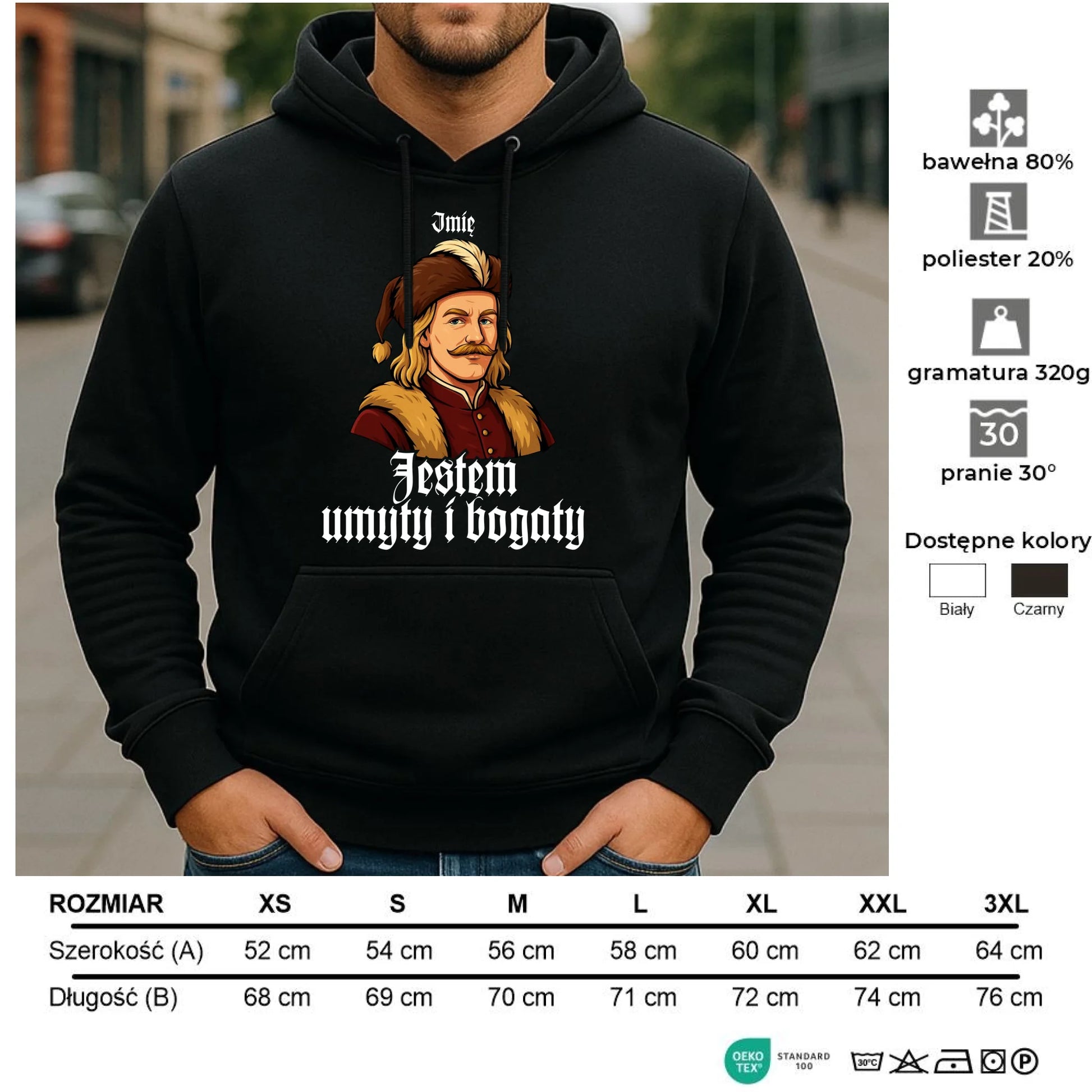 Bluza męska z kapturem - Jestem umyty i bogaty - dla fanów serialu 1670 - personalizowana H60 - StoryCups.pl