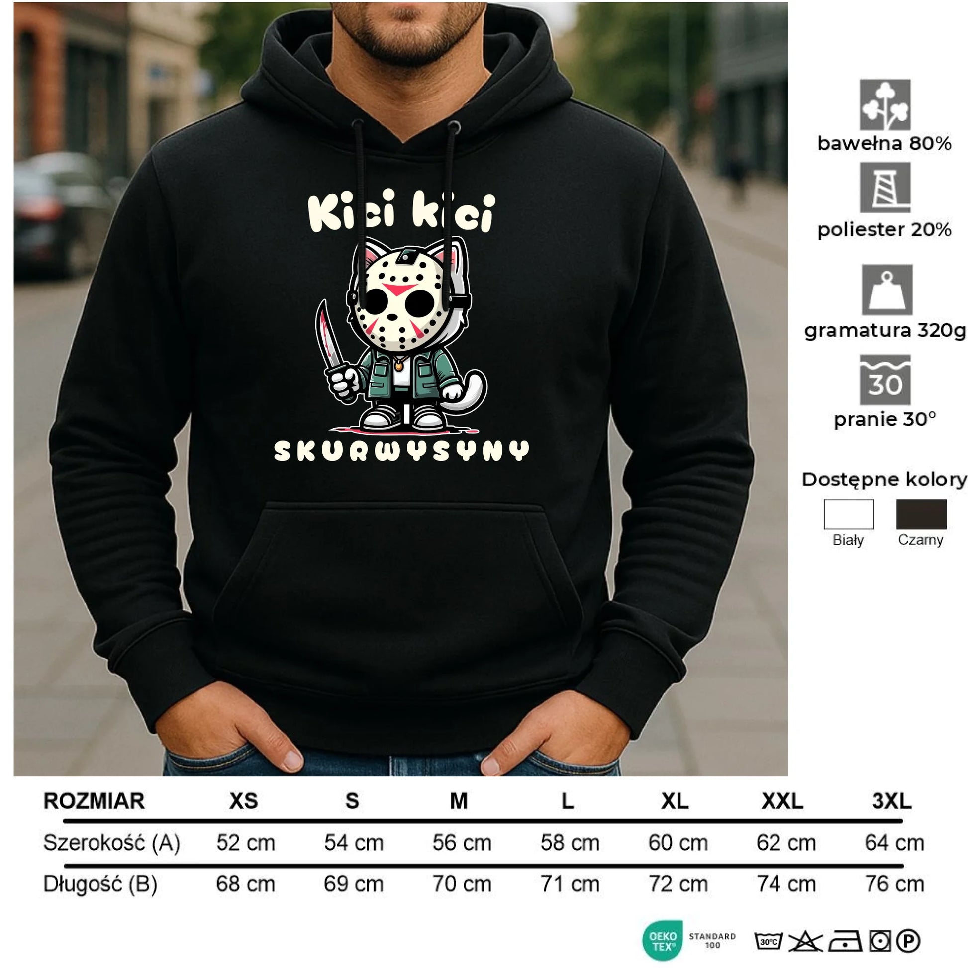Bluza męska z kapturem na Halloween - Kici kici sk*rwysyny - bez cenzury HL28 - StoryCups.pl