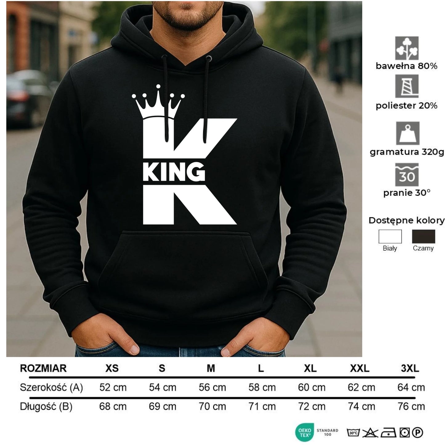 Bluza męska z kapturem - King W40 - StoryCups.pl
