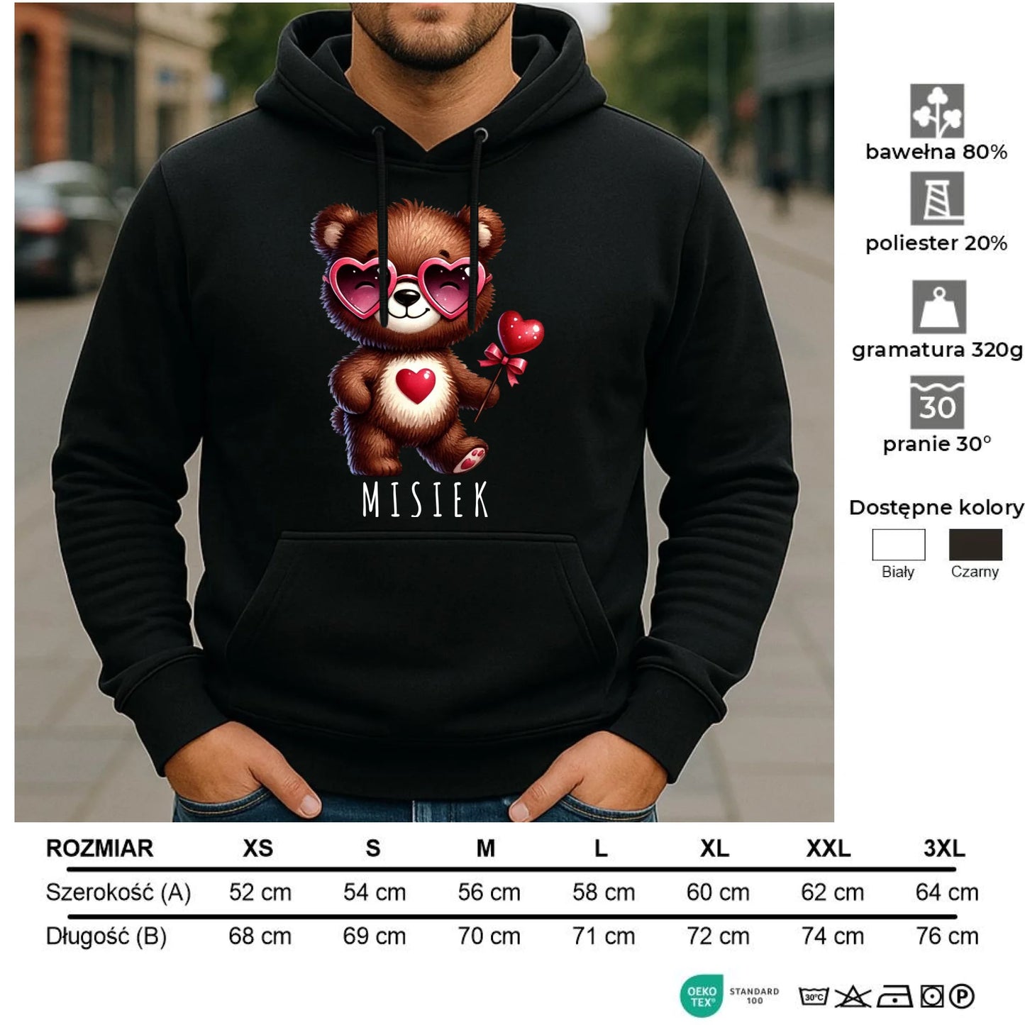 Bluza męska z kapturem - Misiek z sercem W34 - StoryCups.pl