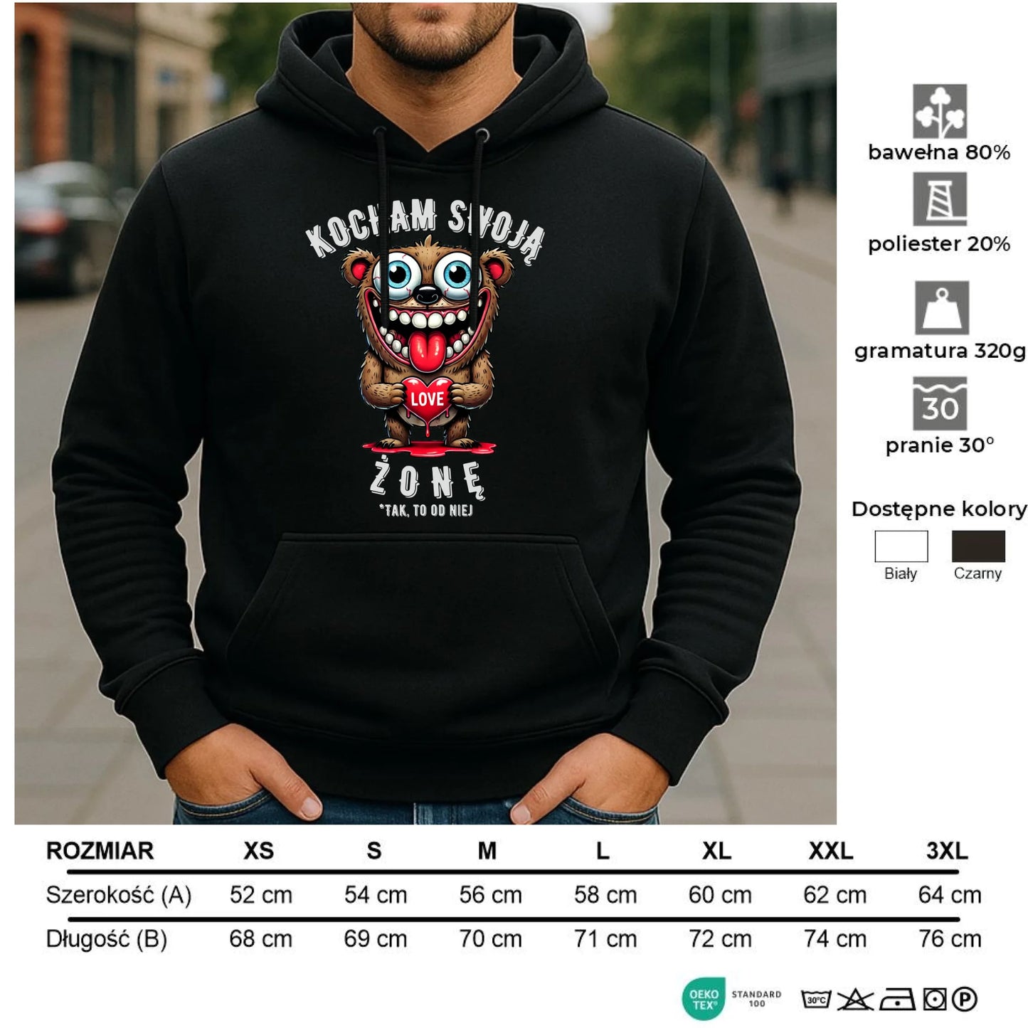 Bluza męska z kapturem - prezent dla męża - Kocham swoją żonę W23 - StoryCups.pl