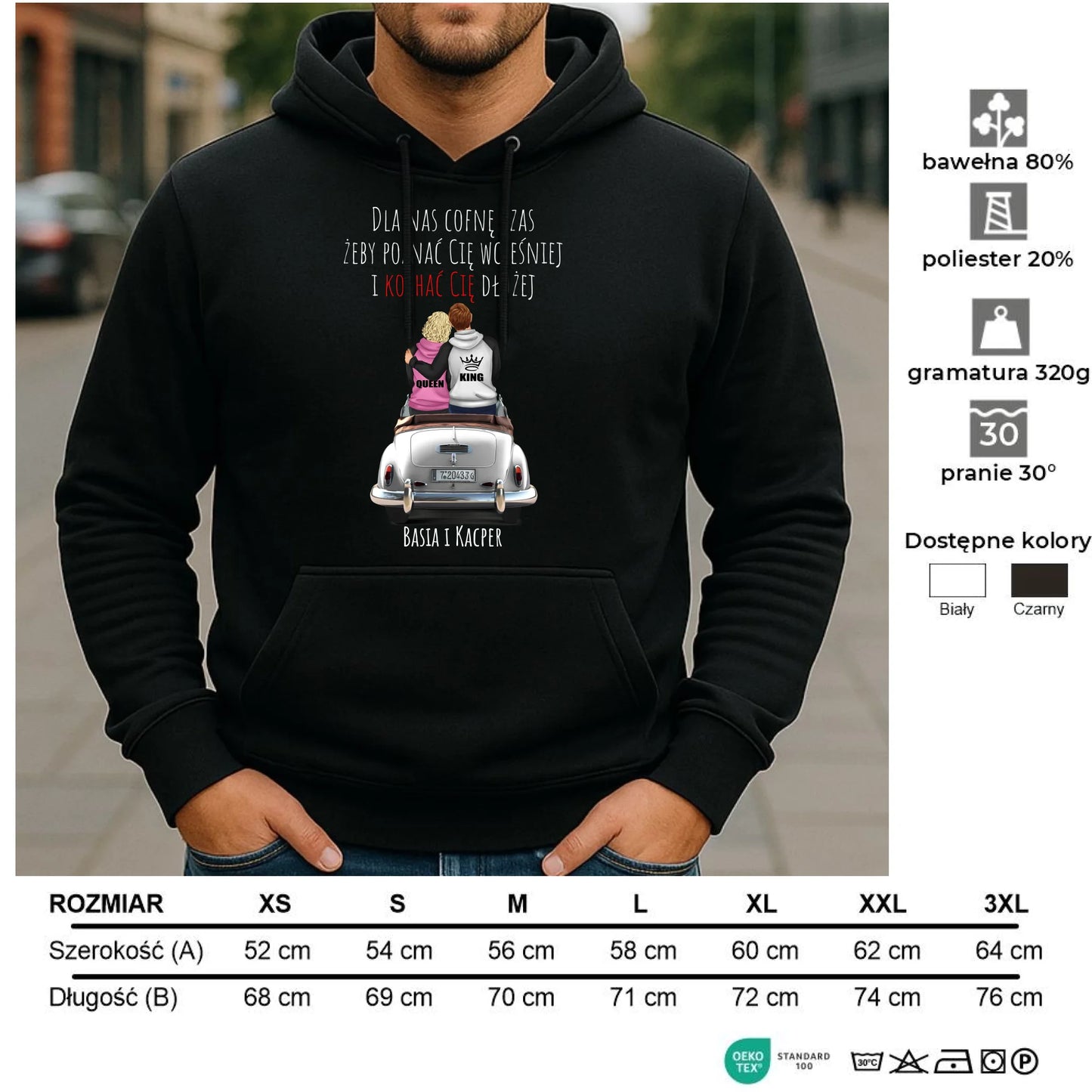Bluza męska z kapturem dla par - prezent dla chłopaka - Cofnę czas - personalizowana W08 - StoryCups.pl