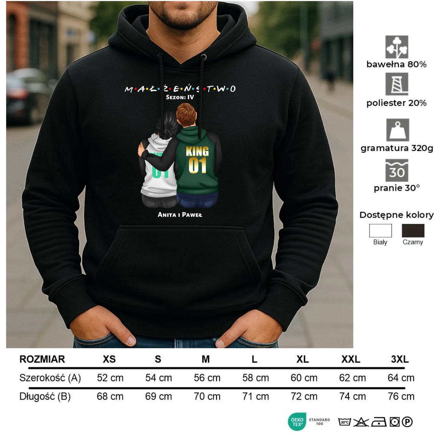 Bluza męska z kapturem dla par - personalizowany prezent dla męża na rocznicę ślubu – Małżeństwo W05 - StoryCups.pl