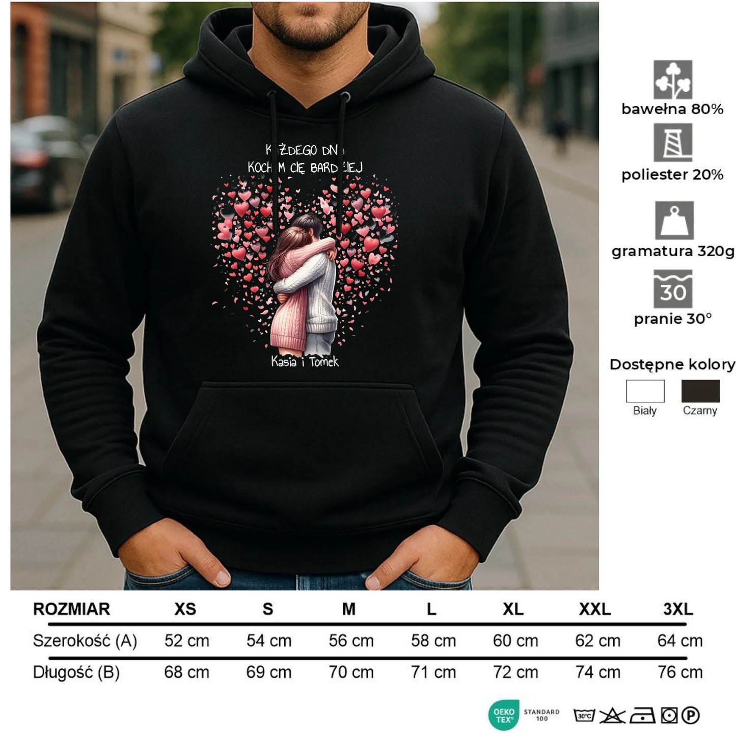 Bluza męska z kapturem dla par - prezent dla chłopaka - Kocham Cię - personalizowana W09 - StoryCups.pl