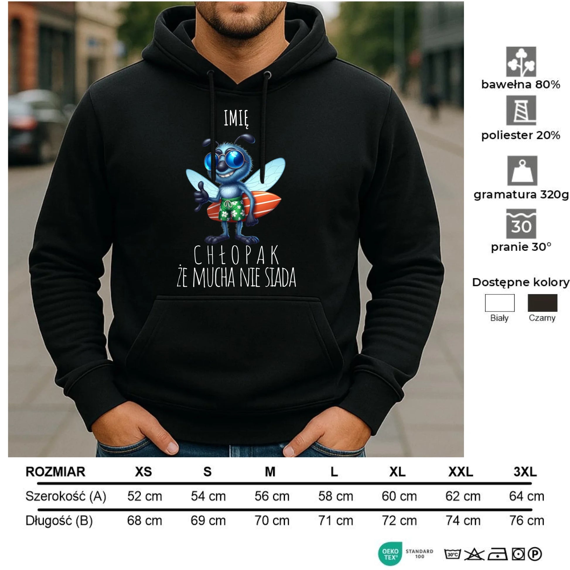 Bluza męska z kapturem - prezent dla chłopaka - Chłopak, że mucha nie siada essa - personalizowana DCH29 - StoryCups.pl