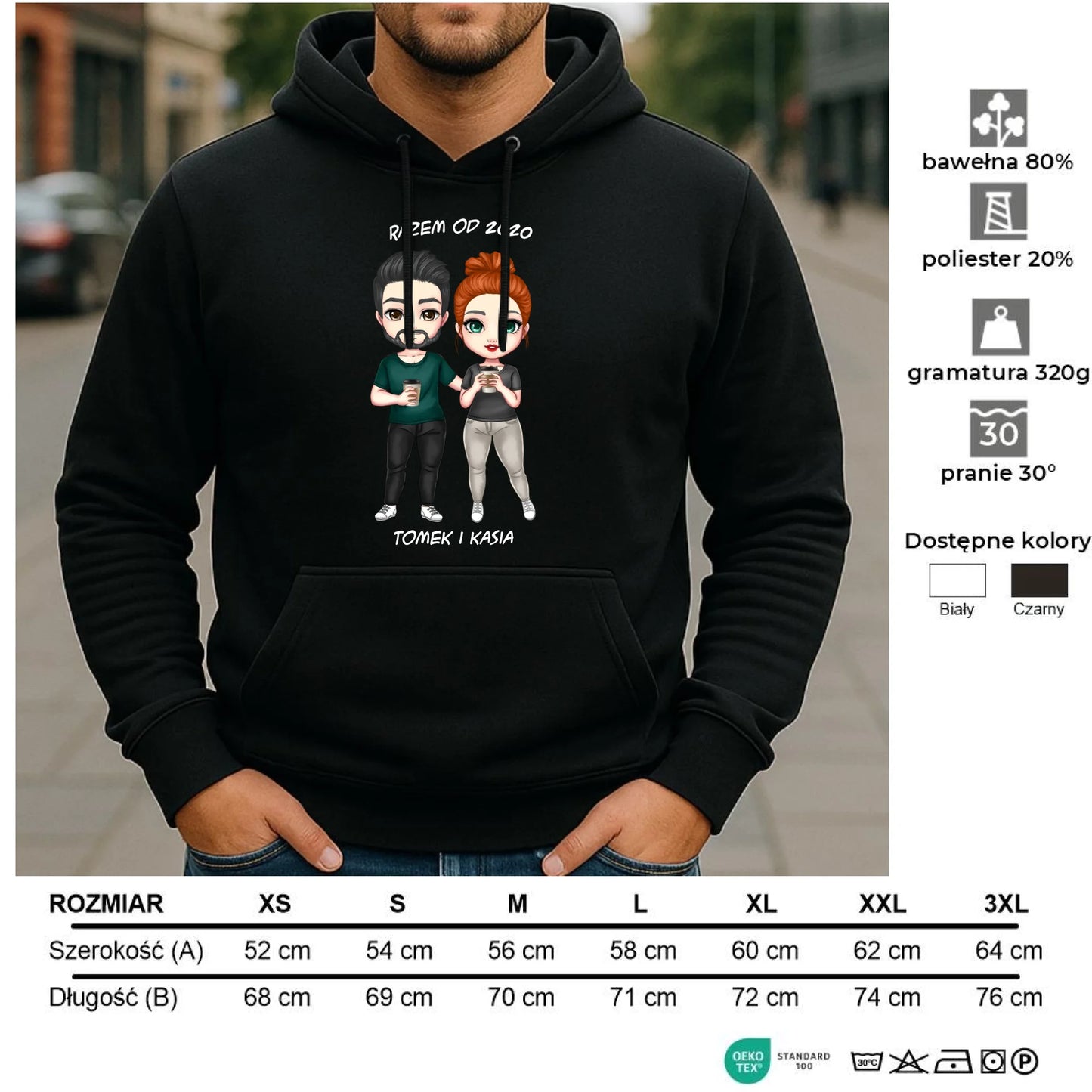 Bluza męska z kapturem dla par - prezent dla chłopaka narzeczonego męża - personalizowana W01 - StoryCups.pl