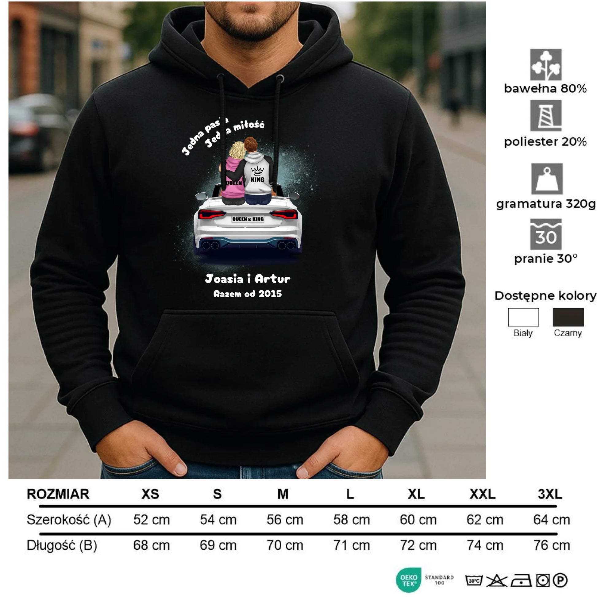 Bluza męska z kapturem dla par - personalizowany prezent dla chłopaka - Jedna miłość W06 - StoryCups.pl