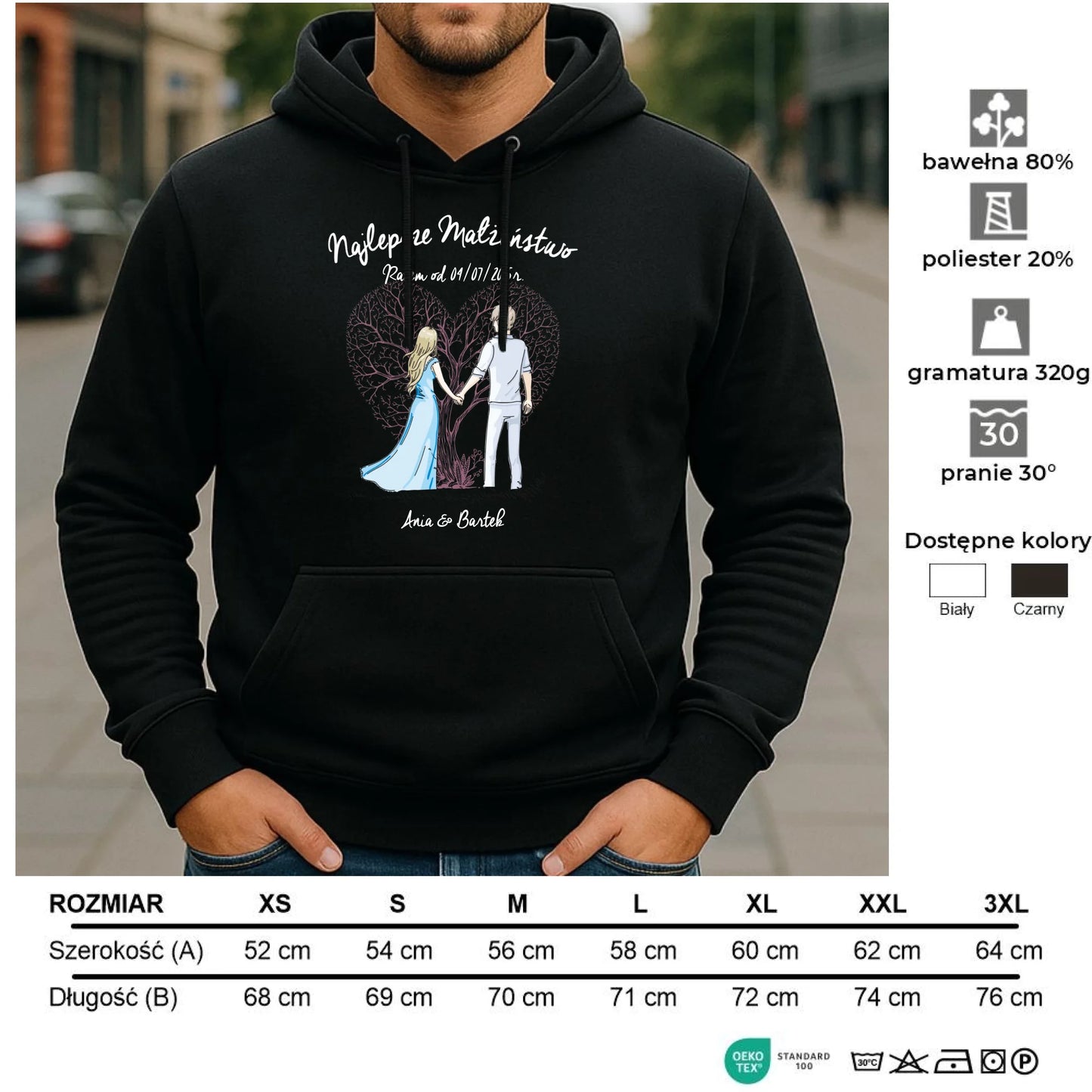 Bluza męska z kapturem - prezent dla męża Rocznica Ślubu - Najlepsze małżeństwo - personalizowana W03 - StoryCups.pl