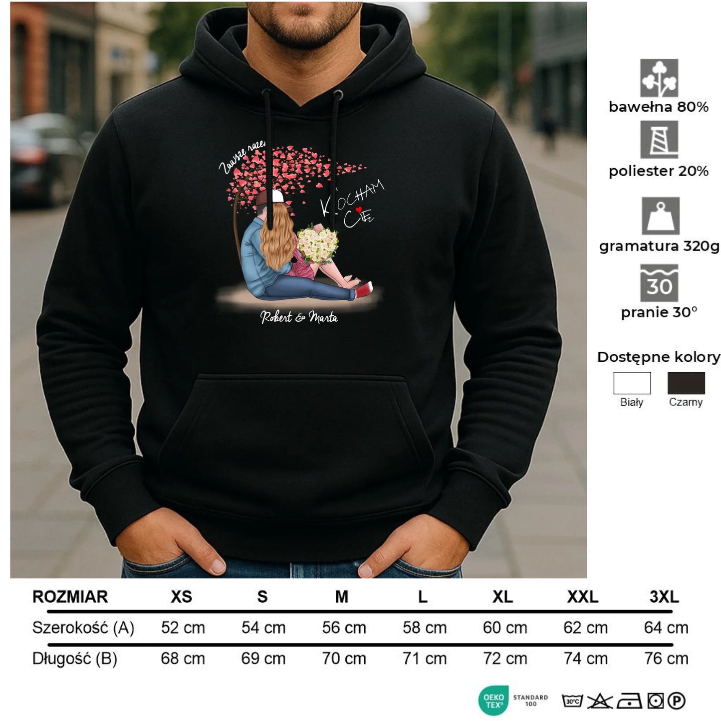 Bluza męska z kapturem dla par - prezent dla chłopaka narzeczonego męża - Zawsze razem - personalizowana W04 - StoryCups.pl