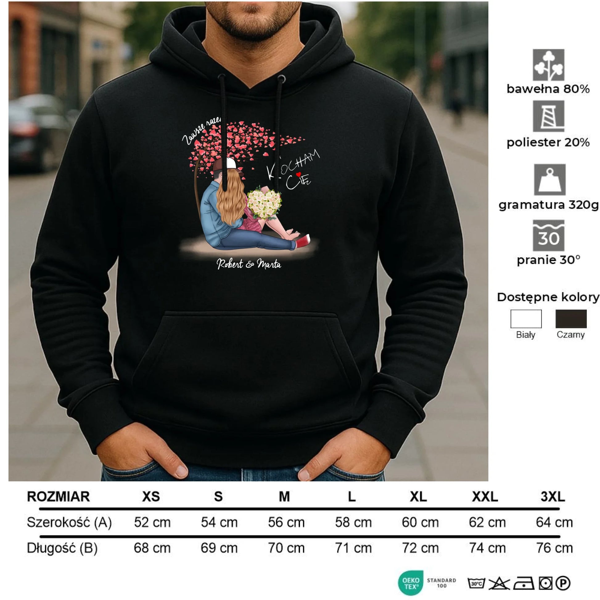 Bluza męska z kapturem dla par - prezent dla chłopaka narzeczonego męża - Zawsze razem - personalizowana W04 - StoryCups.pl