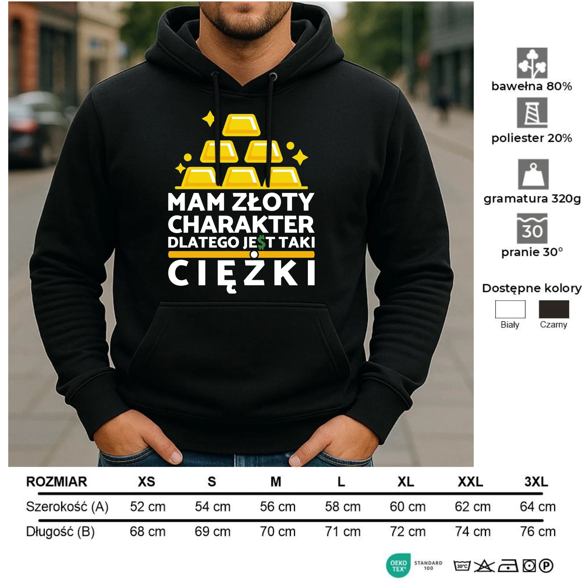 Bluza męska z kapturem - prezent dla chłopaka - Złoty charakter DCH16 - StoryCups.pl