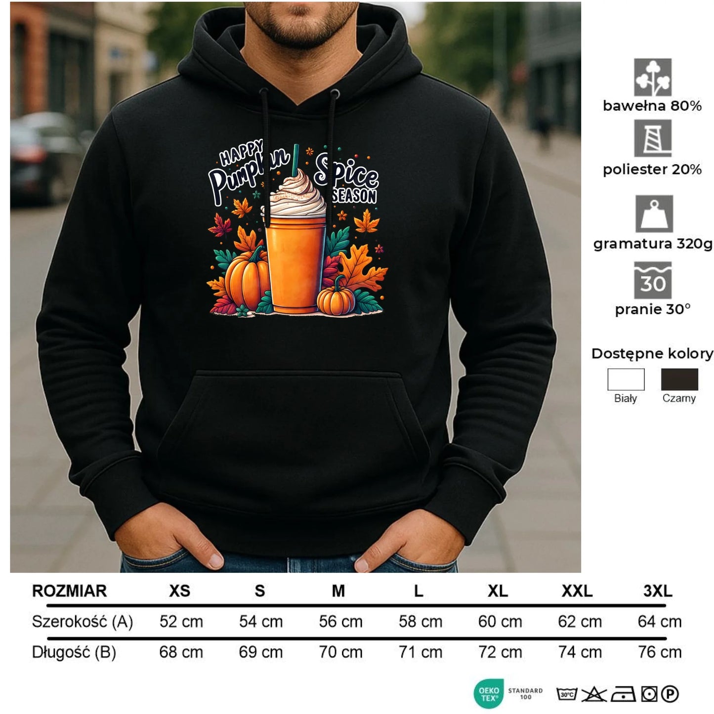 Bluza męska z kapturem jesienna - Pumpkin Spice - kawa dyniowa JS02 - StoryCups.pl