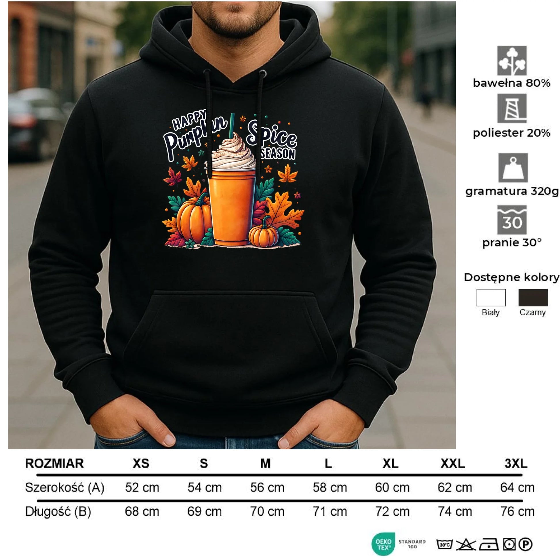 Bluza męska z kapturem jesienna - Pumpkin Spice - kawa dyniowa JS02 - StoryCups.pl