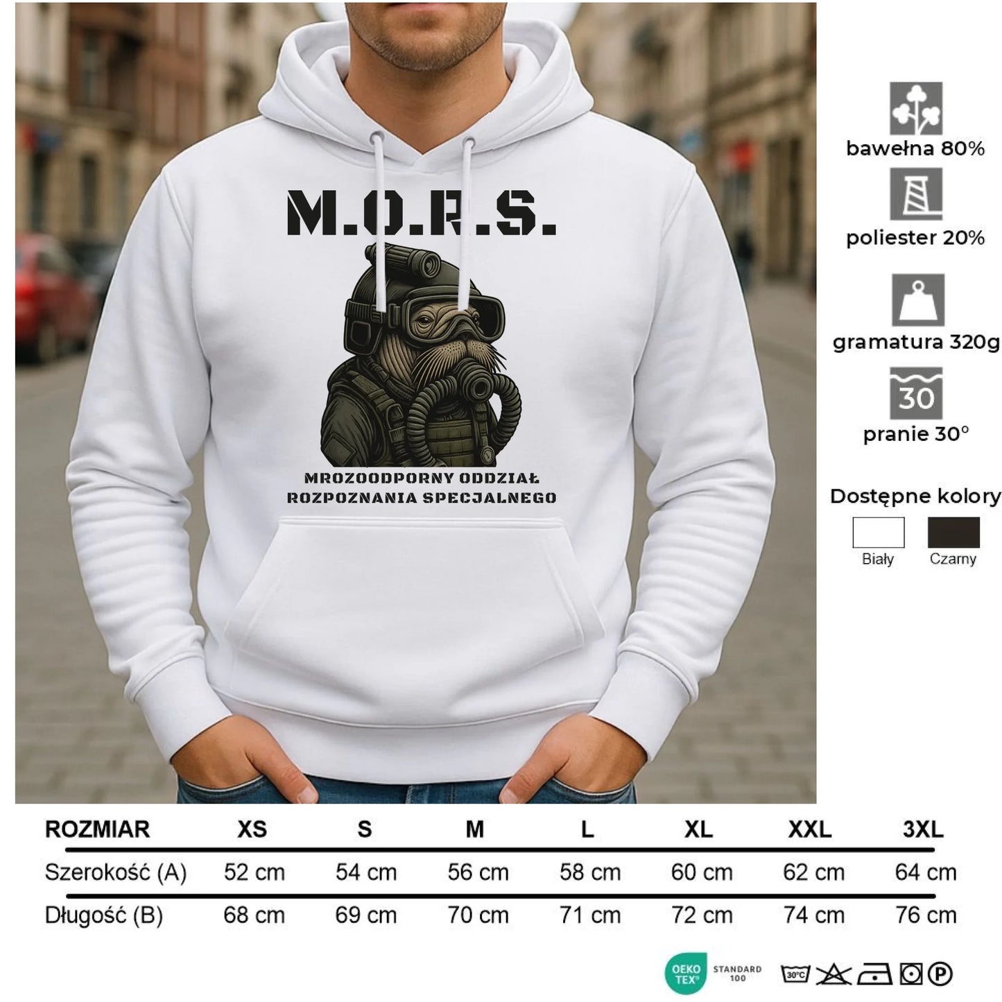 Bluza męska z kapturem - prezent dla morsa - M.O.R.S. Mrozoodporny Oddział Rozpoznania Specjalnego HM20