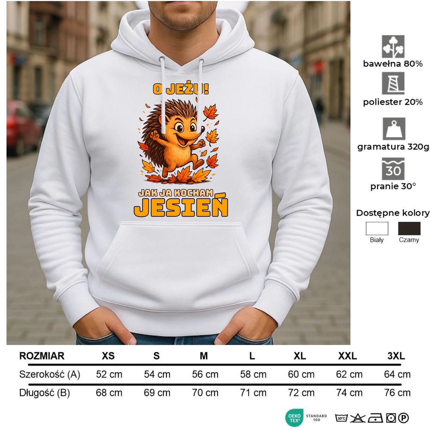 Bluza męska z kapturem jesienna - O JEŻU! Jak ja kocham jesień JS31 - StoryCups.pl