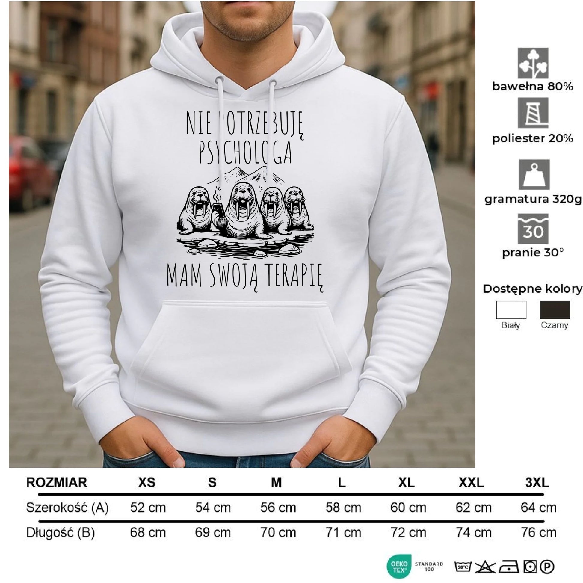 Bluza męska z kapturem - prezent dla morsa - Nie potrzebuję psychologa HM14 - StoryCups.pl