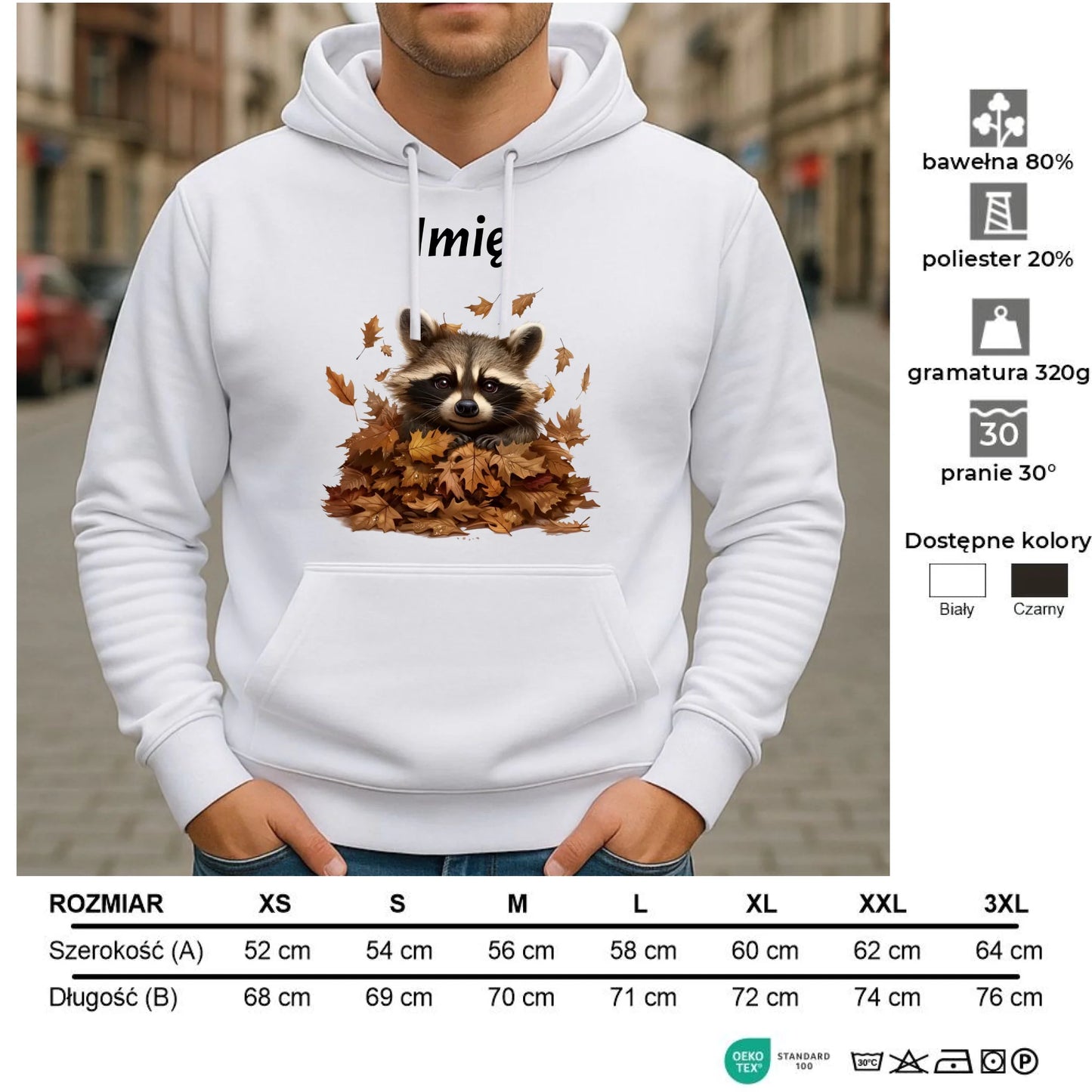 Bluza męska z kapturem jesienna - Szop w liściach - personalizowana JS24