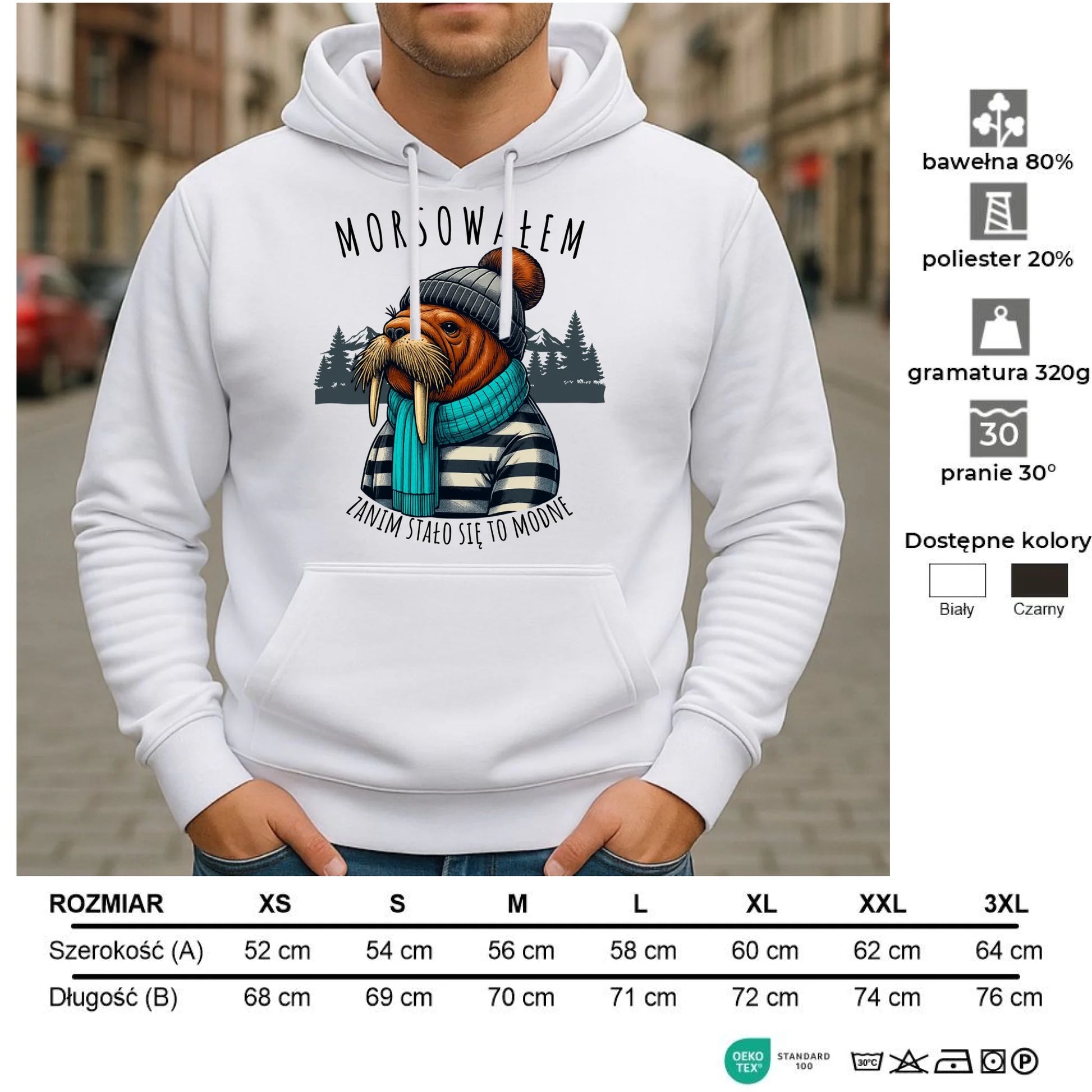 Bluza męska z kapturem - prezent dla morsa - Morsowałem zanim stało się to modne - Mors HM08 - StoryCups.pl
