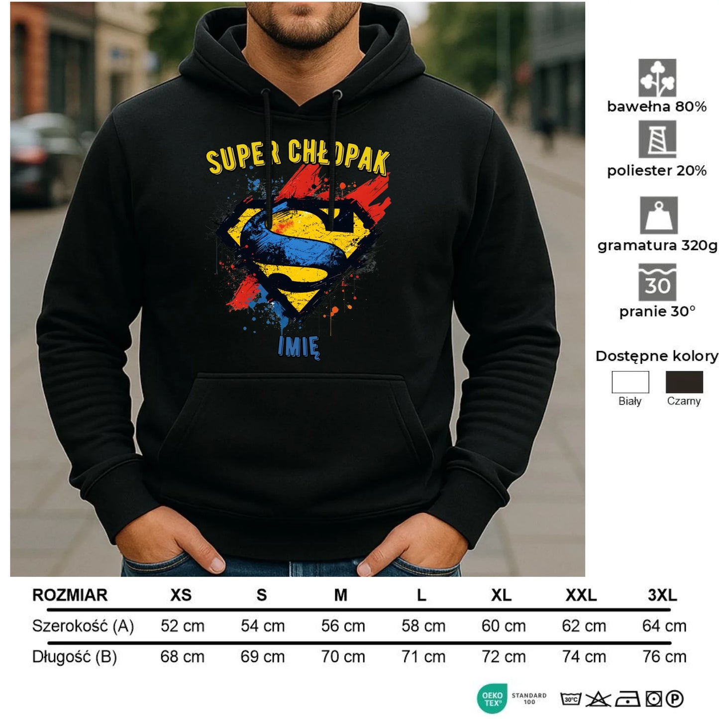 Bluza męska z kapturem - prezent na Dzień Chłopaka - Super Chłopak - personalizowana DCH18 - StoryCups.pl