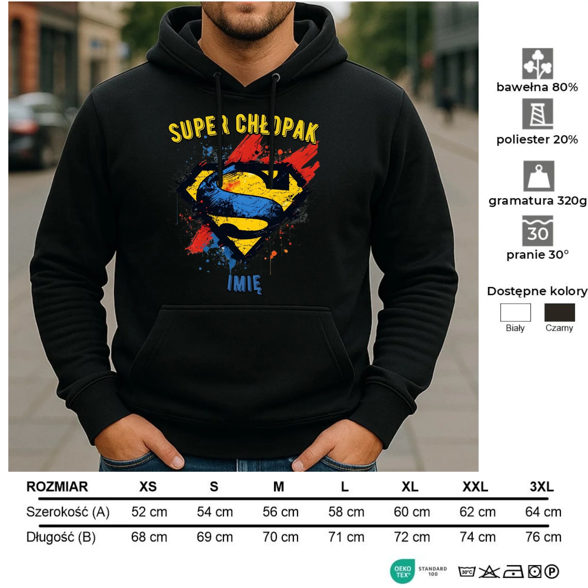 Bluza męska z kapturem - prezent na Dzień Chłopaka - Super Chłopak - personalizowana DCH18 - StoryCups.pl