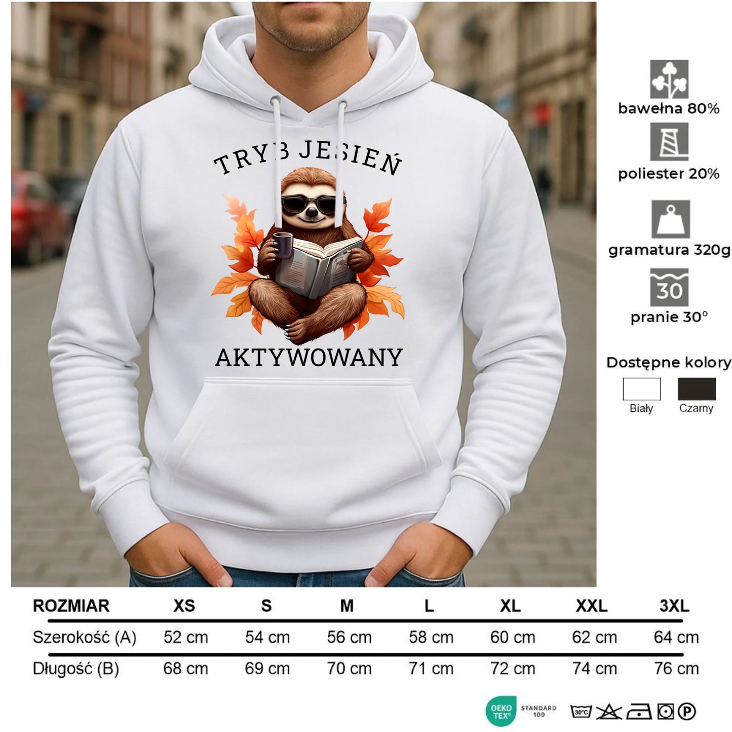 Bluza męska z kapturem jesienna - Leniwiec - Tryb jesień aktywowany JS23