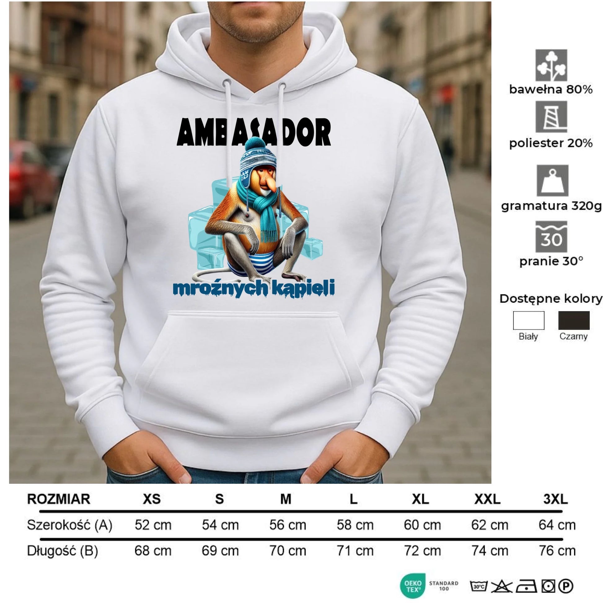 Bluza męska z kapturem - prezent dla morsa - Janusz Nosacz Mors - Ambasador mroźnych kąpieli HM03 - StoryCups.pl