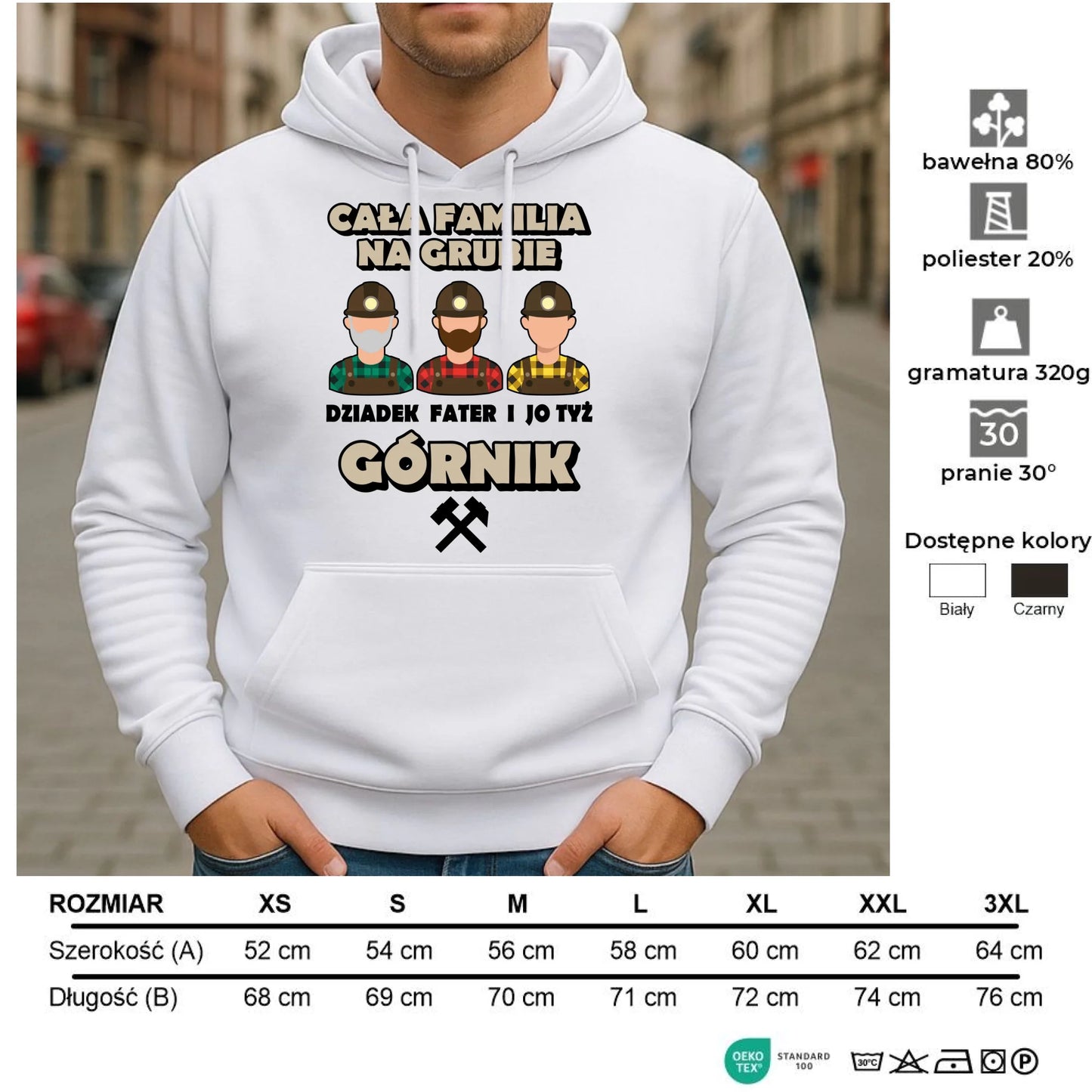 Bluza męska z kapturem - prezent dla górnika - Cała familia na grubie dziadek fater i jo tyż górnik G10 - StoryCups.pl