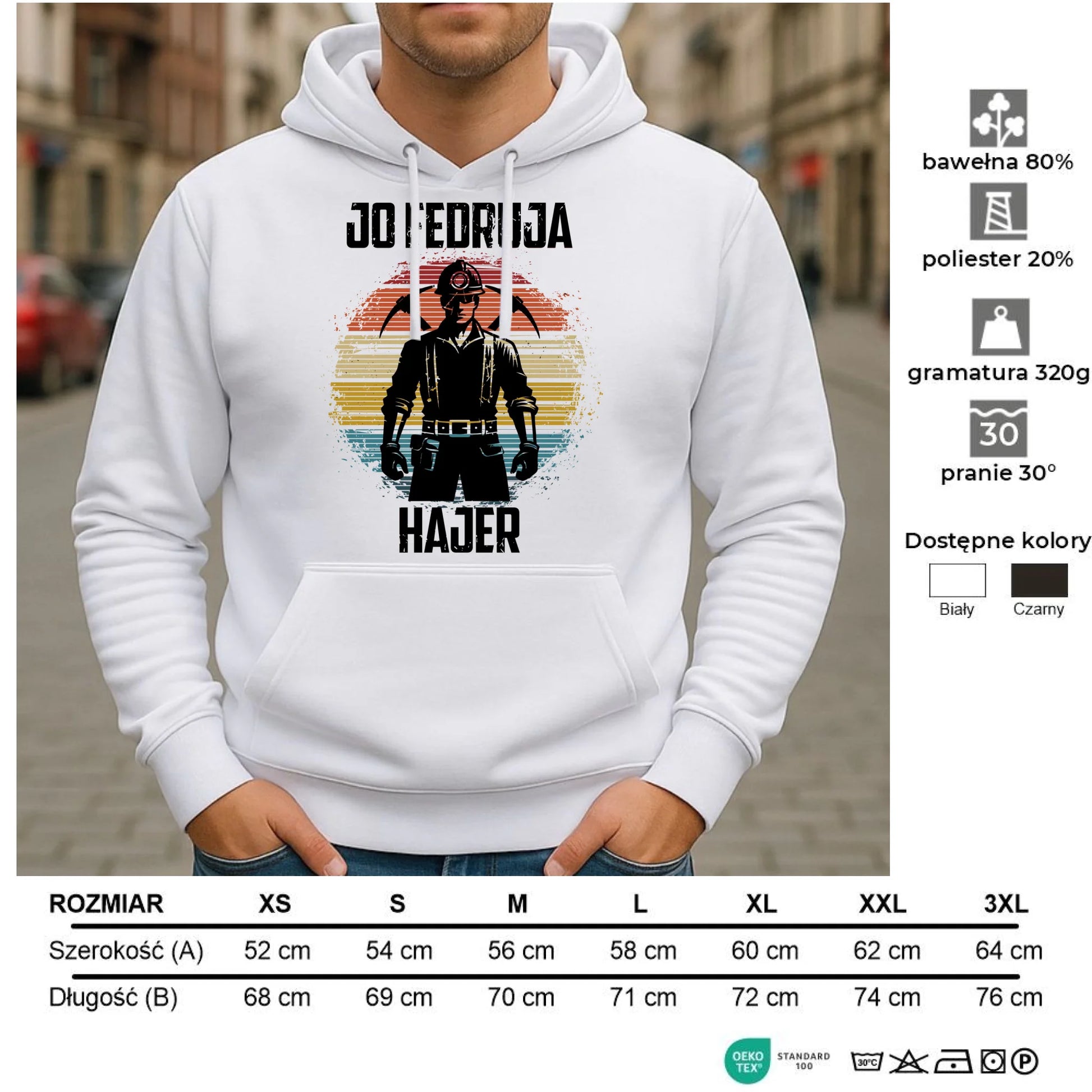 Bluza męska z kapturem - prezent dla górnika - Jo fedruja Hajer G26 - StoryCups.pl