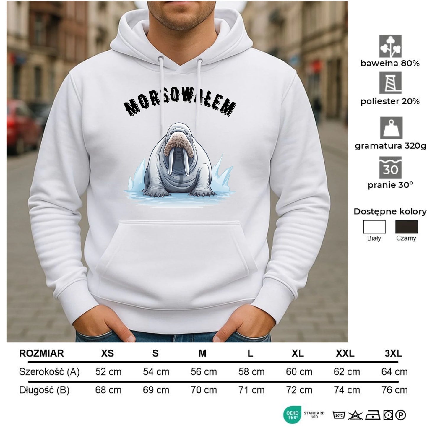 Bluza męska z kapturem dla morsa - Morsowałem HM01 - StoryCups.pl