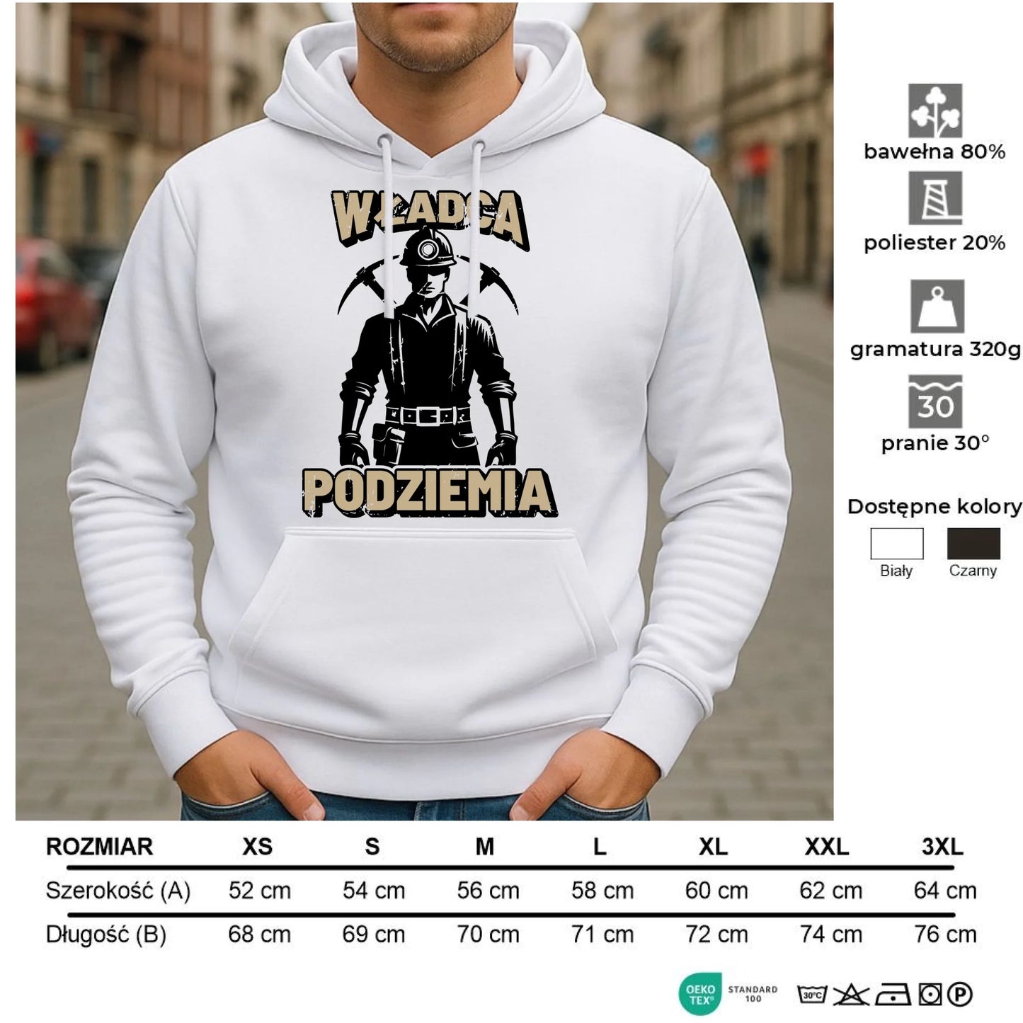 Bluza męska z kapturem - prezent dla górnika - Władca podziemia G25 - StoryCups.pl