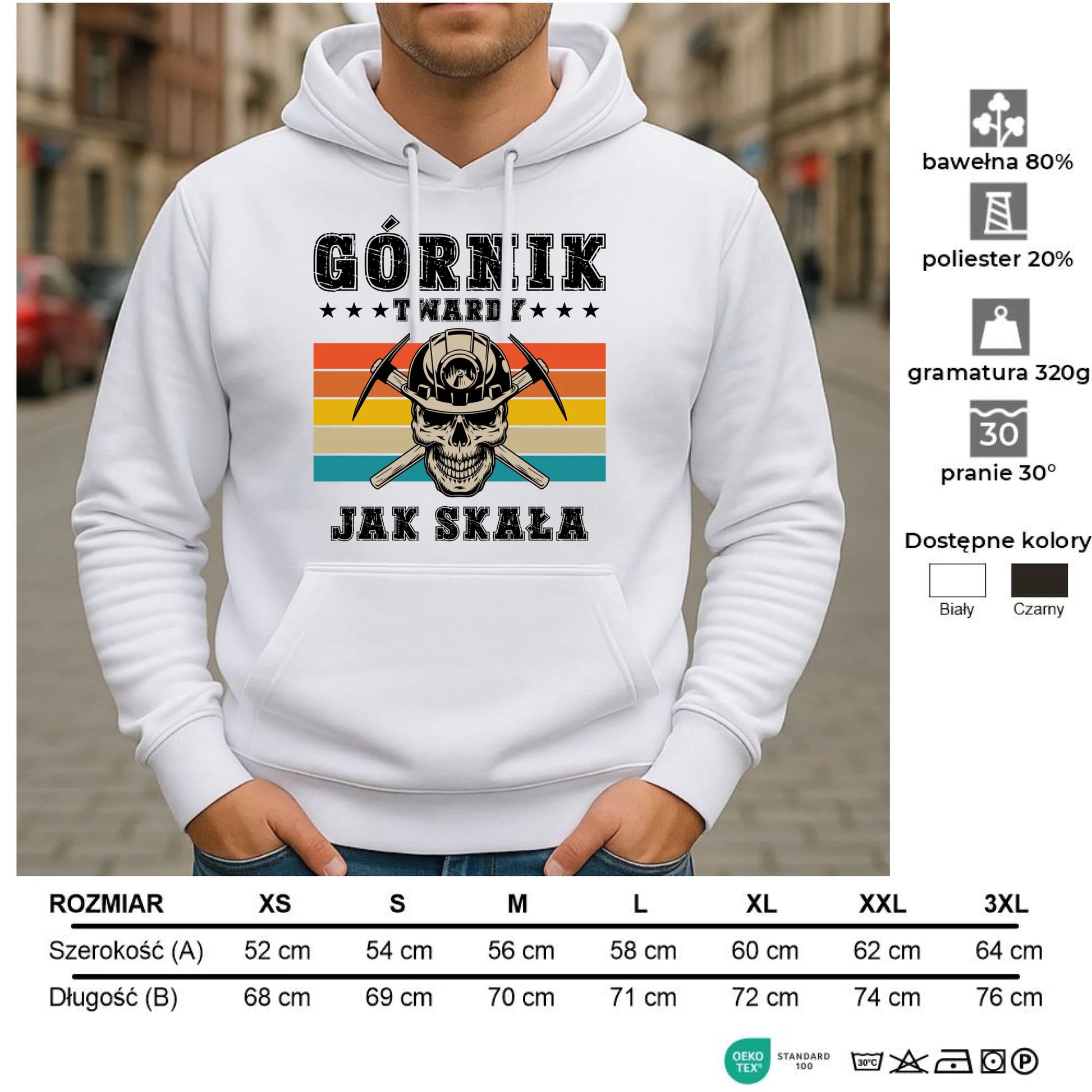 Bluza męska z kapturem - prezent dla górnika - Górnik twardy jak skała G21 - StoryCups.pl