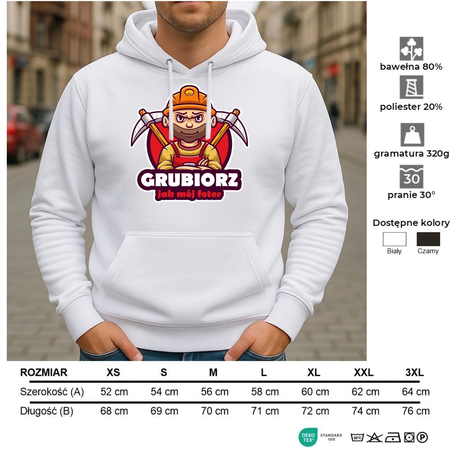 Bluza męska z kapturem - prezent dla górnika - Grubiorz jak mój foter G13 - StoryCups.pl