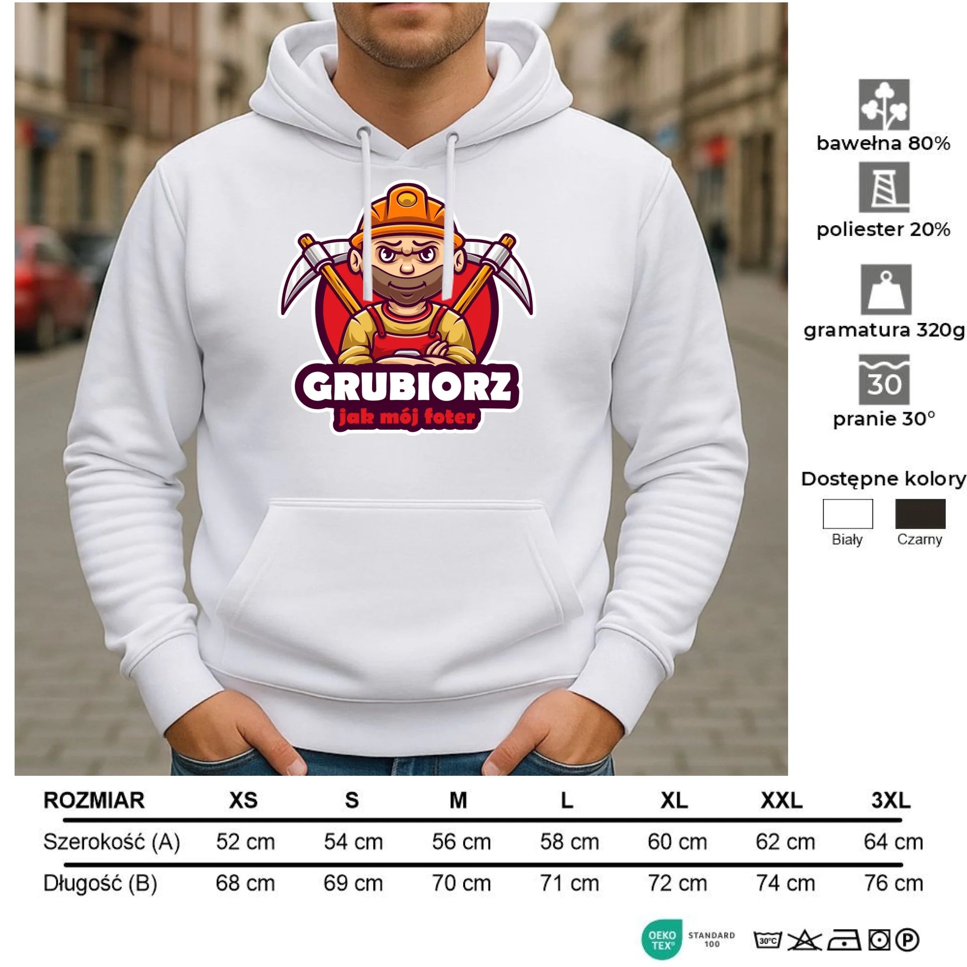 Bluza męska z kapturem - prezent dla górnika - Grubiorz jak mój foter G13 - StoryCups.pl