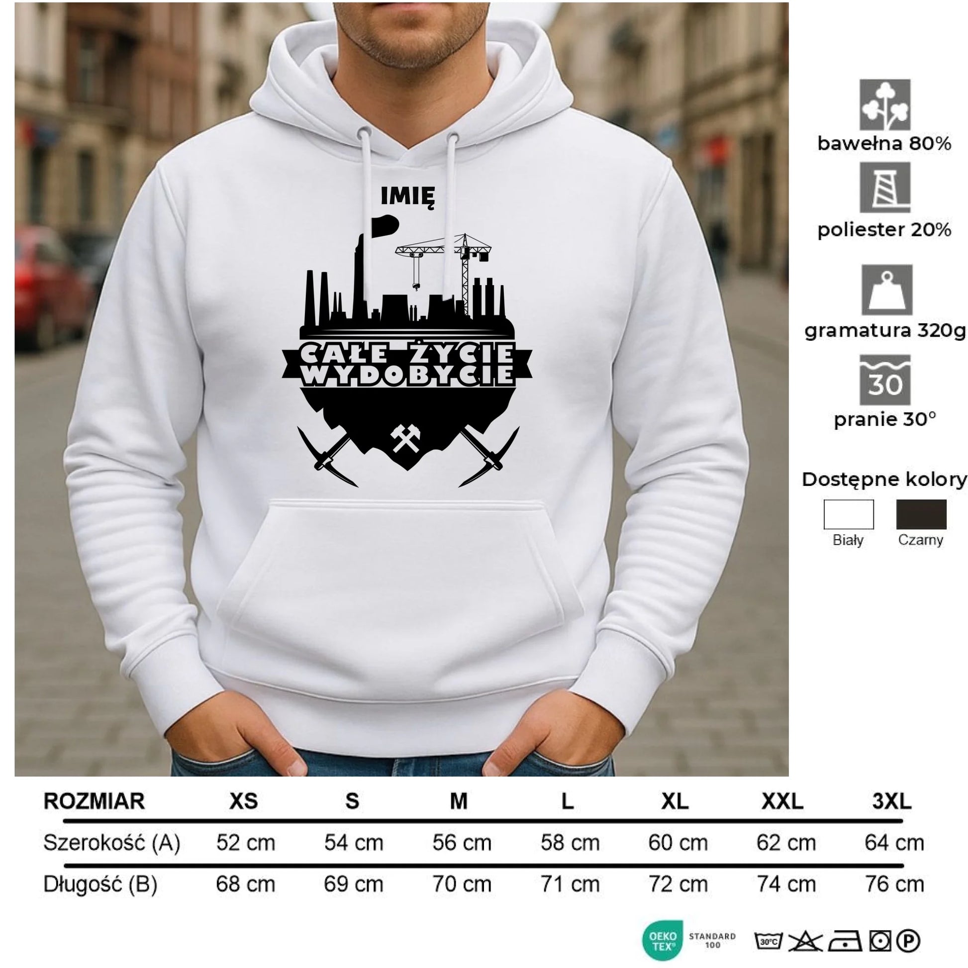 Bluza męska z kapturem - prezent dla górnika - Całe życie wydobycie - personalizowana G09 - StoryCups.pl