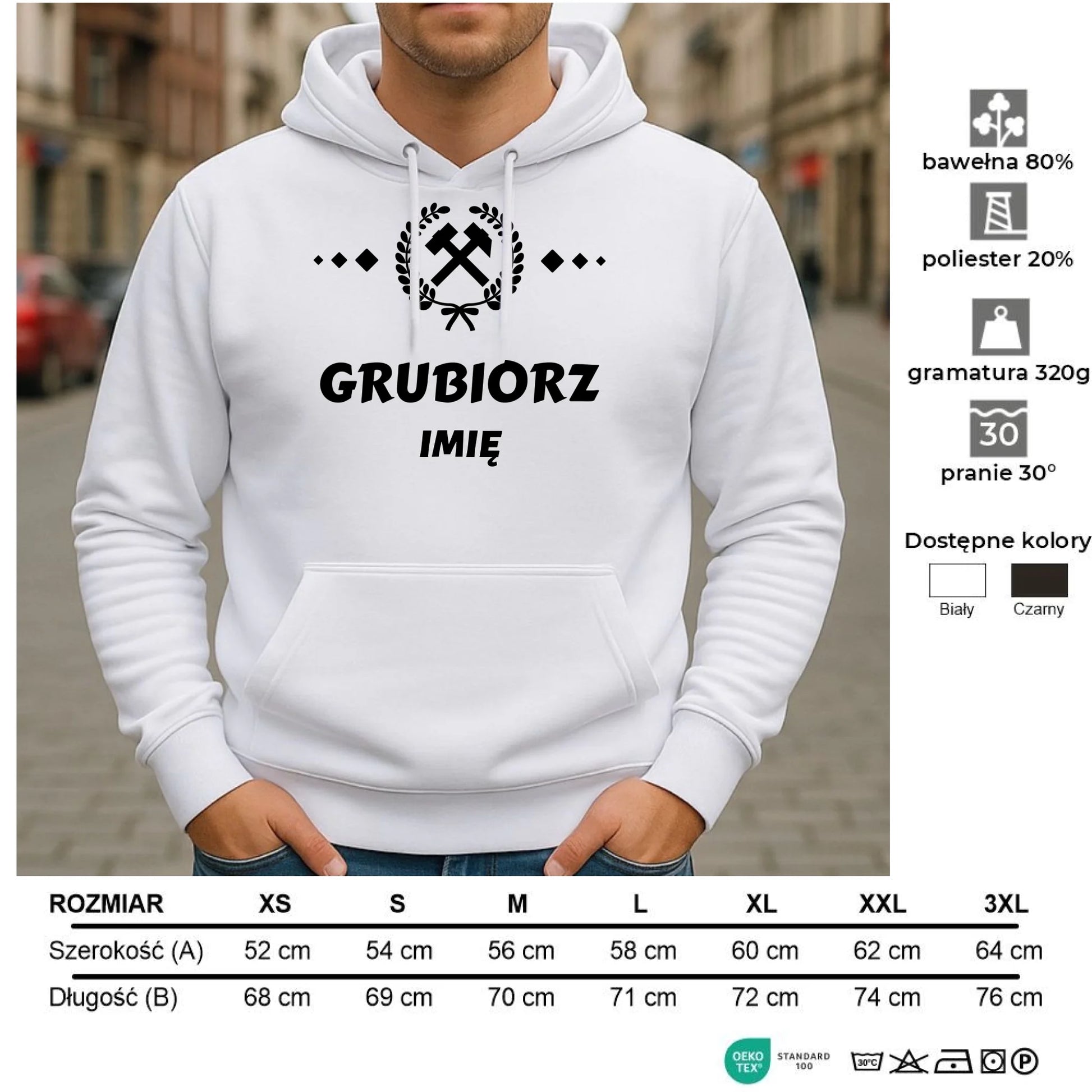 Bluza męska z kapturem - prezent dla górnika - Grubiorz - personalizowana G03 - StoryCups.pl