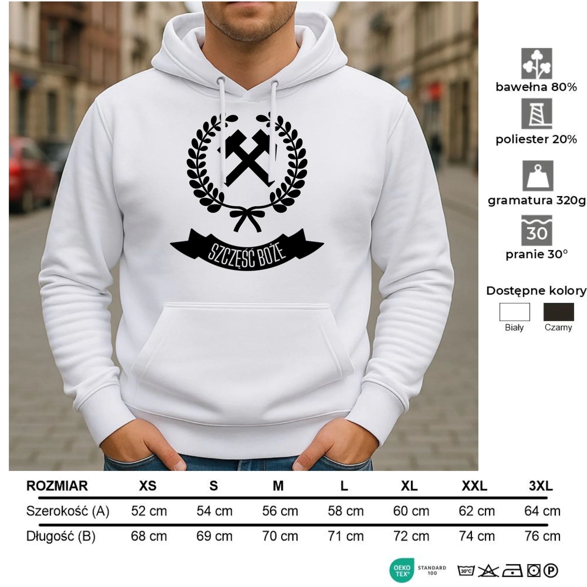 Bluza męska z kapturem - prezent dla górnika - Szczęść Boże G02 - StoryCups.pl